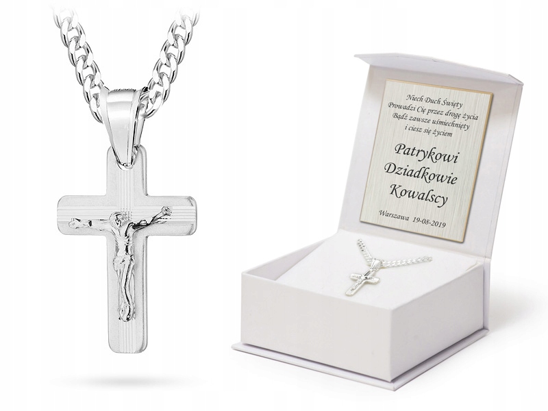 Stříbrná Řetězková Stříbrný Řetízek 55cm S Křížem Gravírování