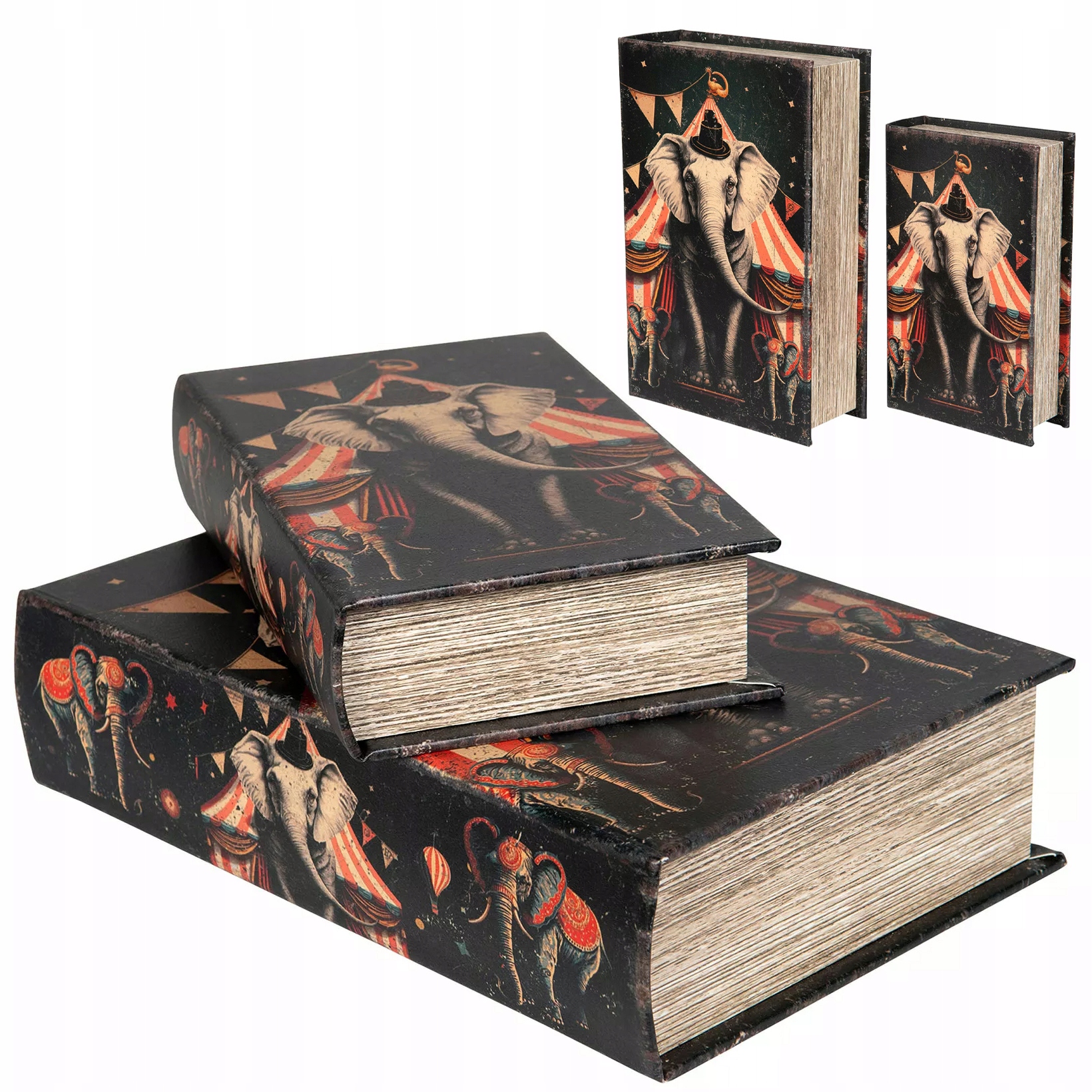 Krabička Organizér Kniha imitace falešná 2 ks slon na šperky dárek