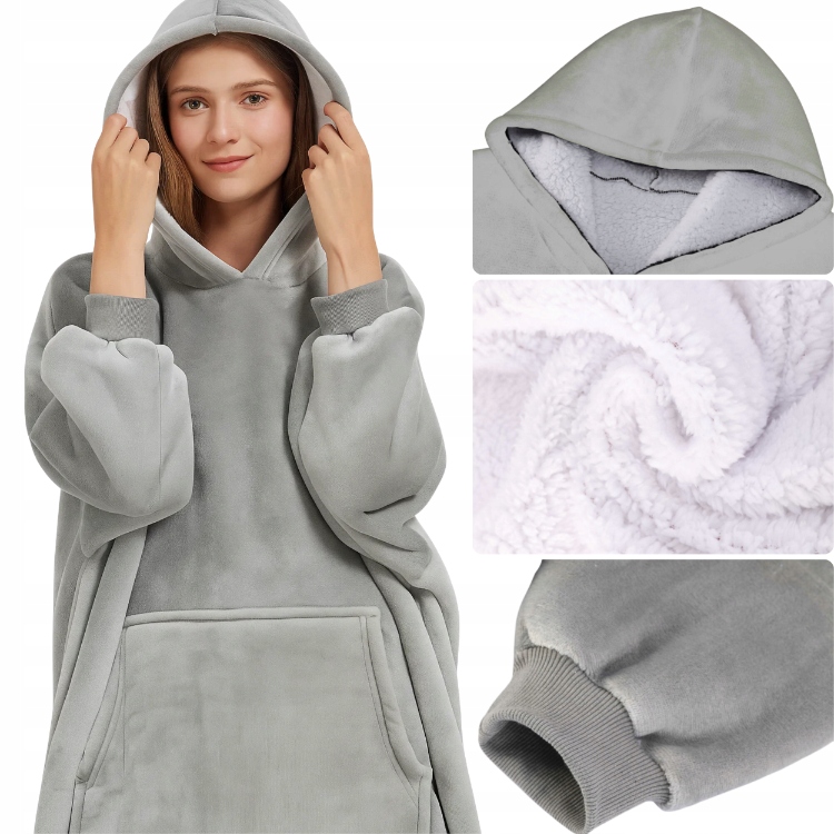 Mikina Deka Oversize Mikina Teplá silná Mikinová Deka S Kapucí 2v1 Šedá