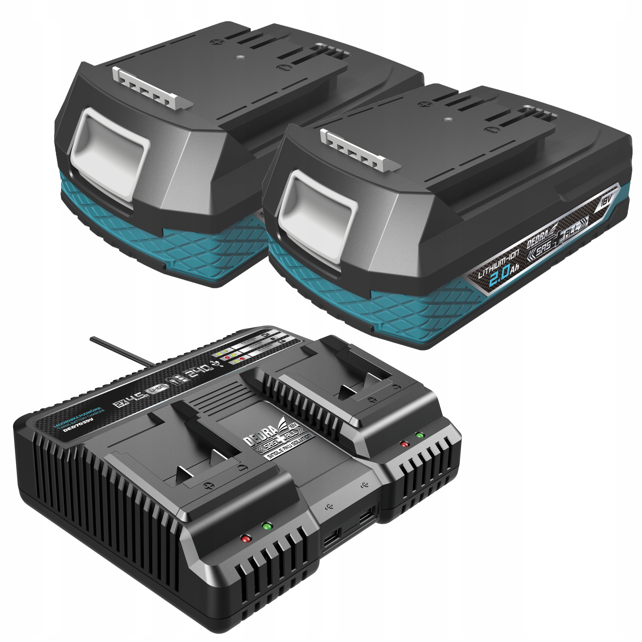 

Ładowarka Dedra Akumulator 2 stanowiska 18V 2x2Ah