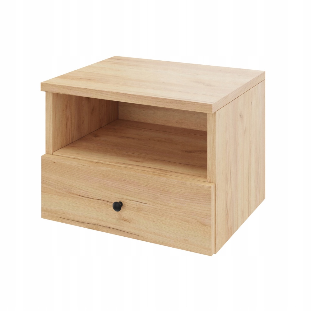 Noční stolek závěsný, šuplík s úchytkou a policí, dub craft, šířka 40 cm
