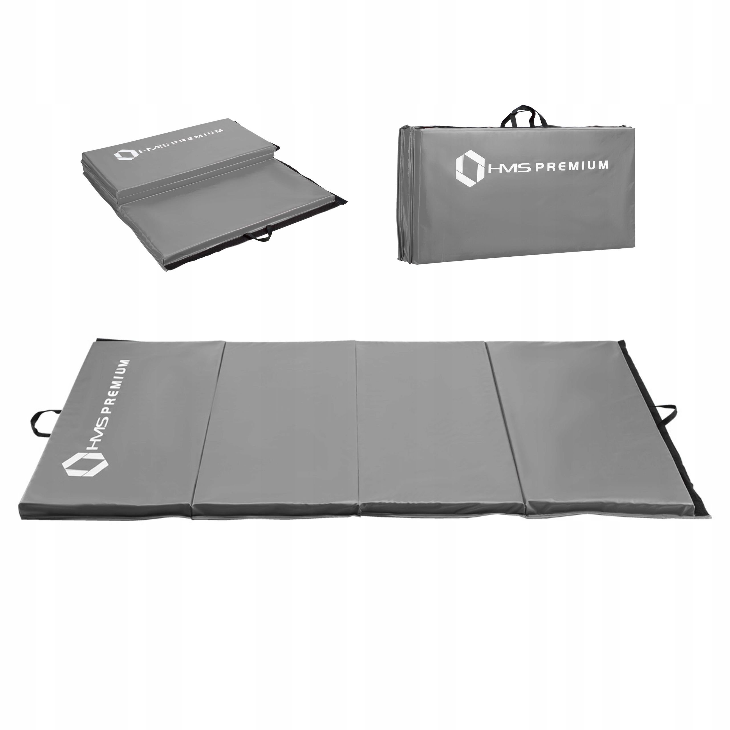 Materac do gimnastyki składany 240x120x5cm mocny uchwyty szary Hms Premium