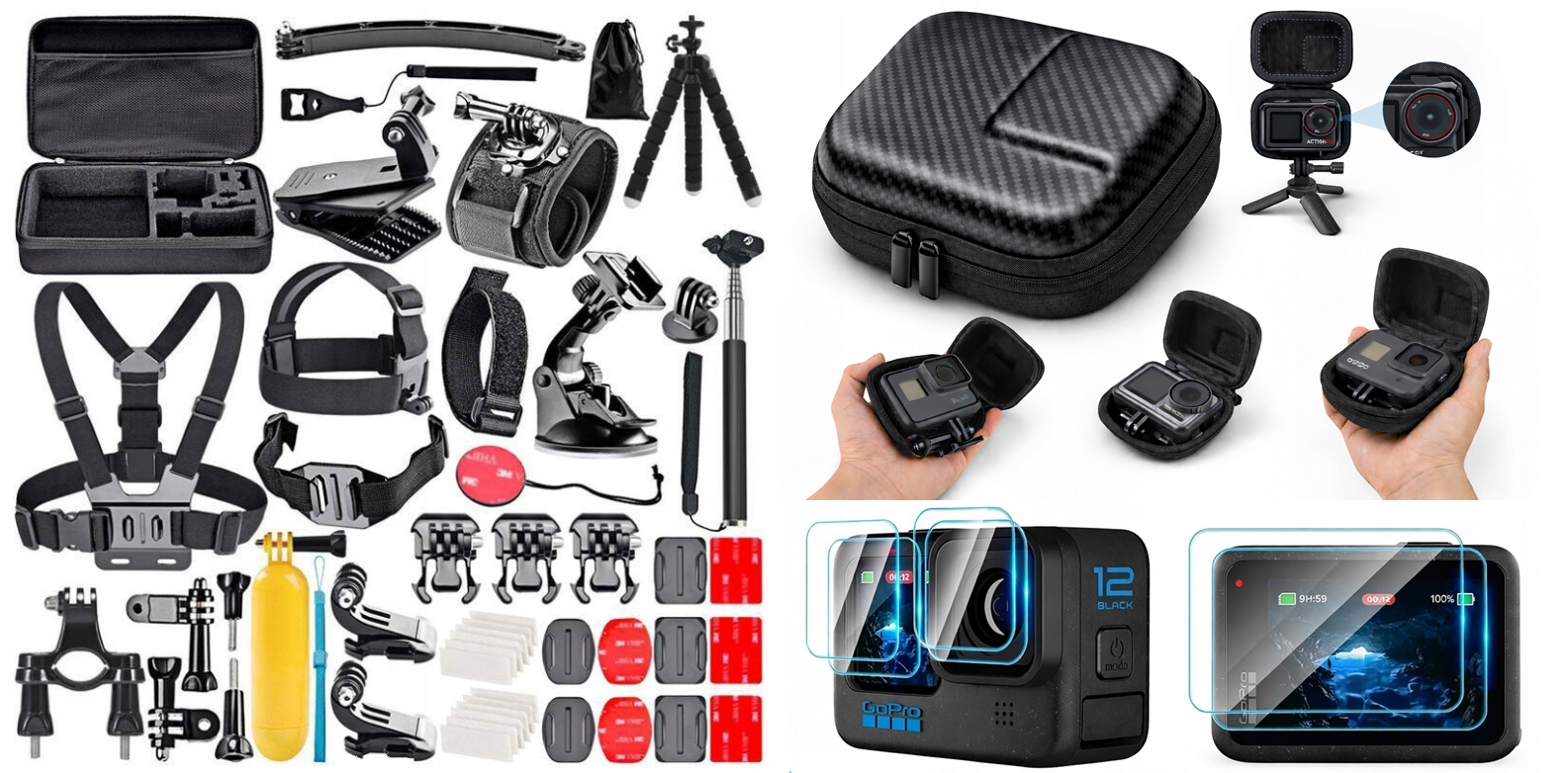 Příslušenství pro GoPro Hero 13 12 11 10 9 8 Sada 50v1 Sklo x6 Pouzdro