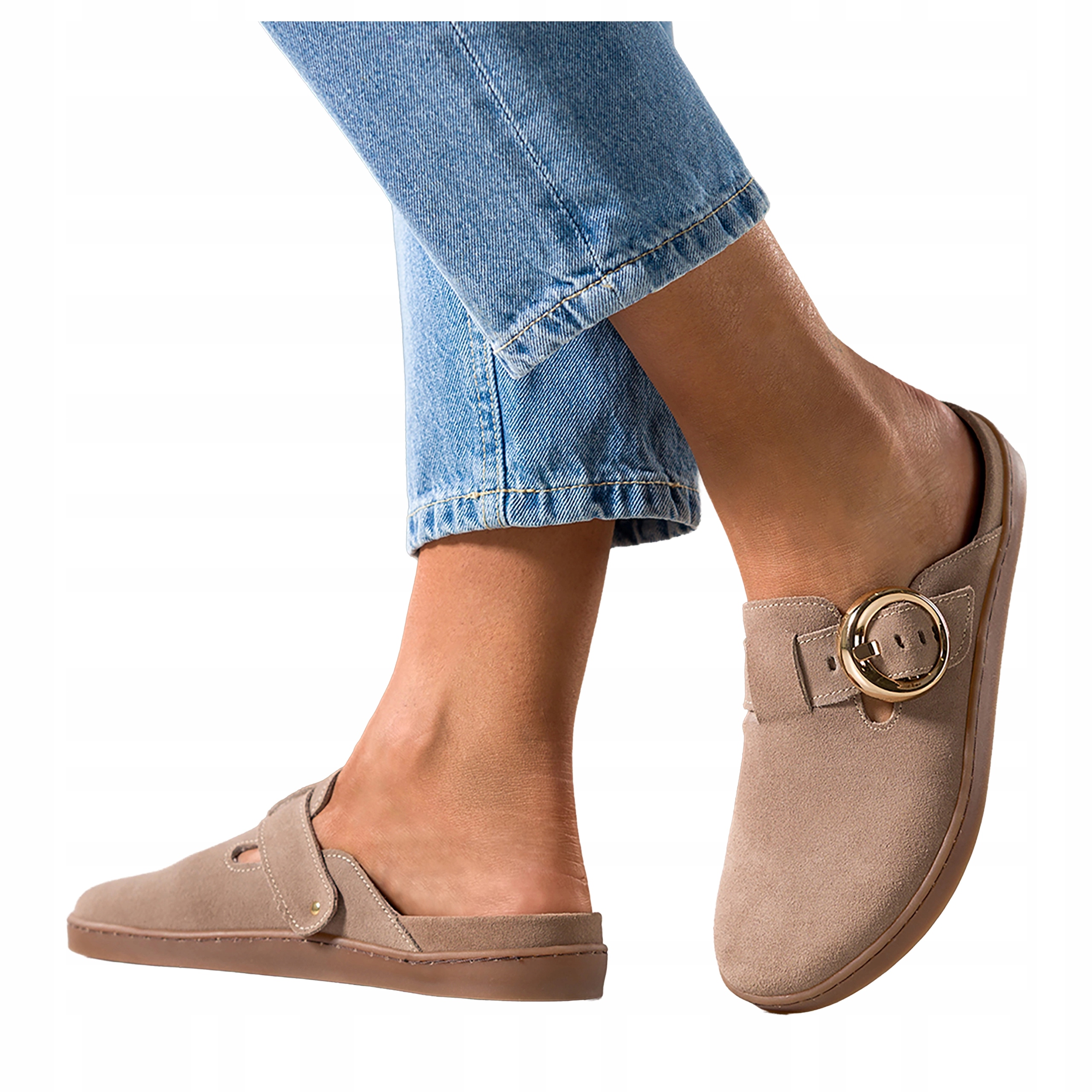 Béžové Nazouváky Dámské Kožené Elastické Zlatá Spona Módní Barefoot vel. 40