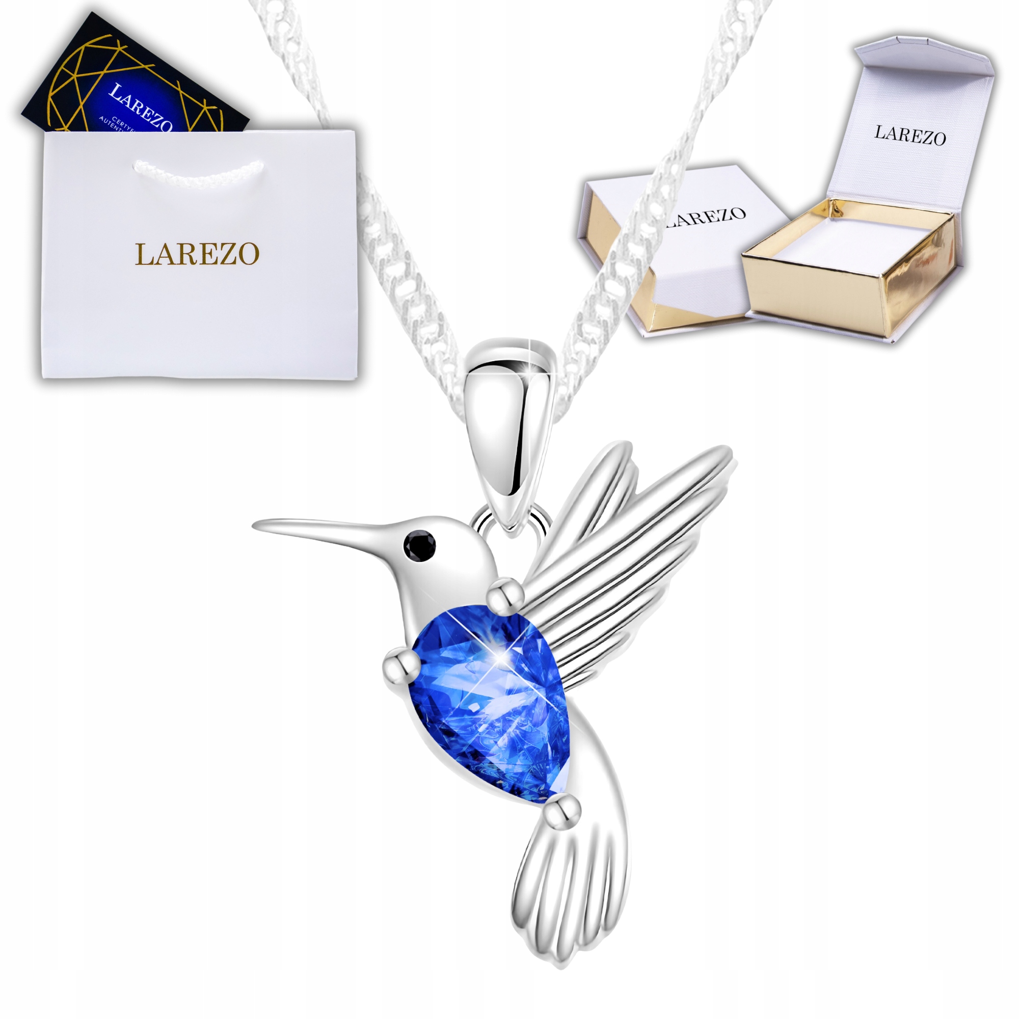 Stříbrný náhrdelník s ptákem Vlaštovka Modrý Křišťál Pták Stříbro 925
