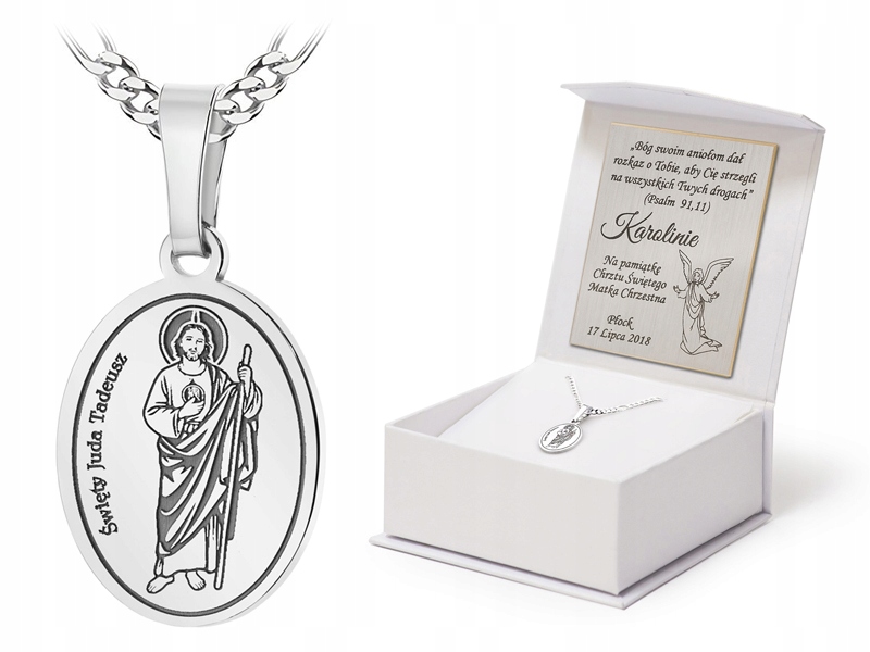 Stříbrný Náhrdelník 45 cm ryzost 925 Medailon sv. Juda Tadeáš Gravírování
