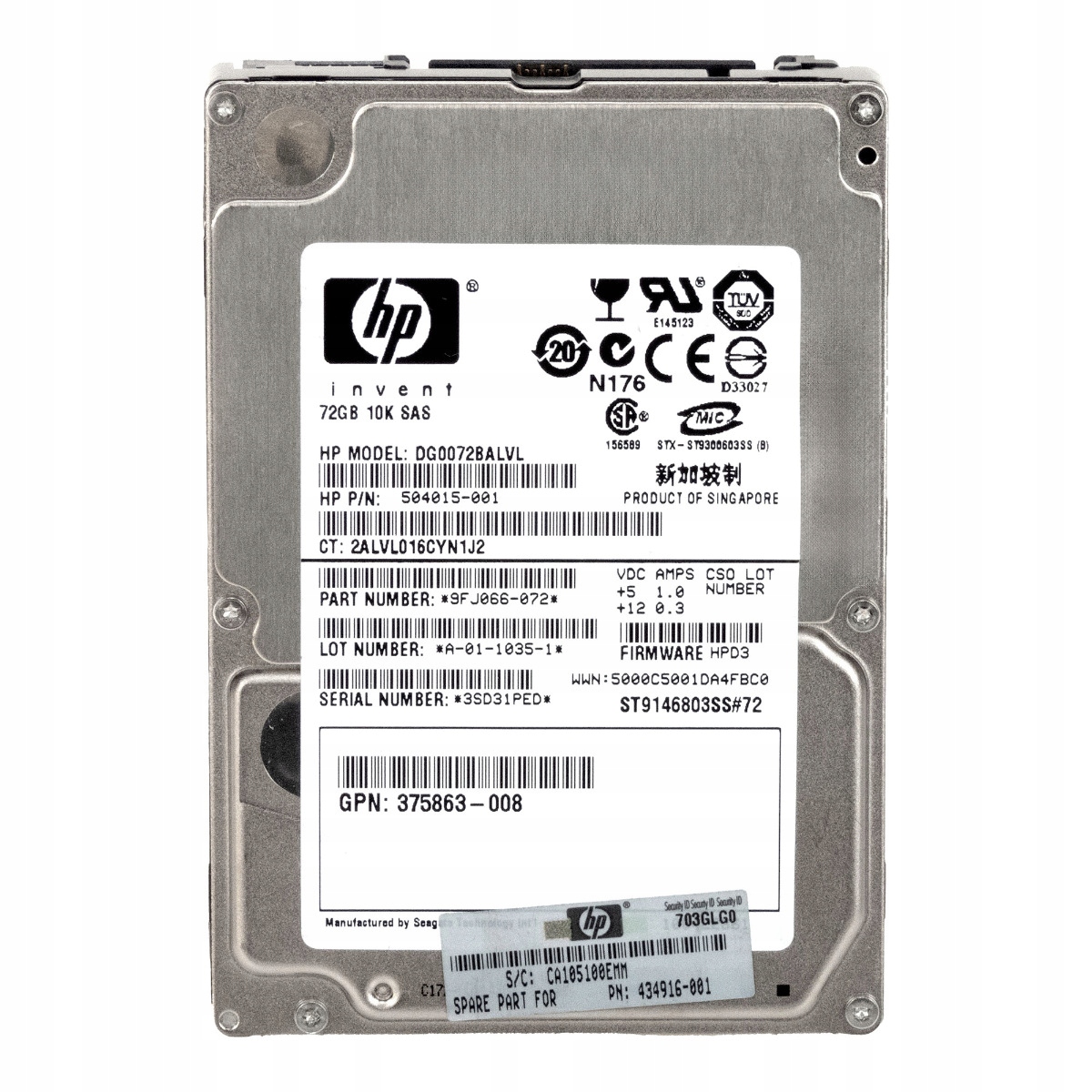 Hp 504015-001 72GB 10K Sas 2.5'' DG0072BALVL