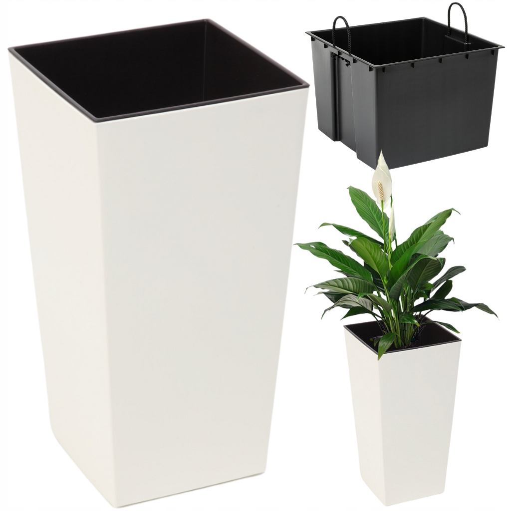 Doniczka Donica Lamela Finezja 35x35h68 Wysoki Połysk Kremowa Wkład