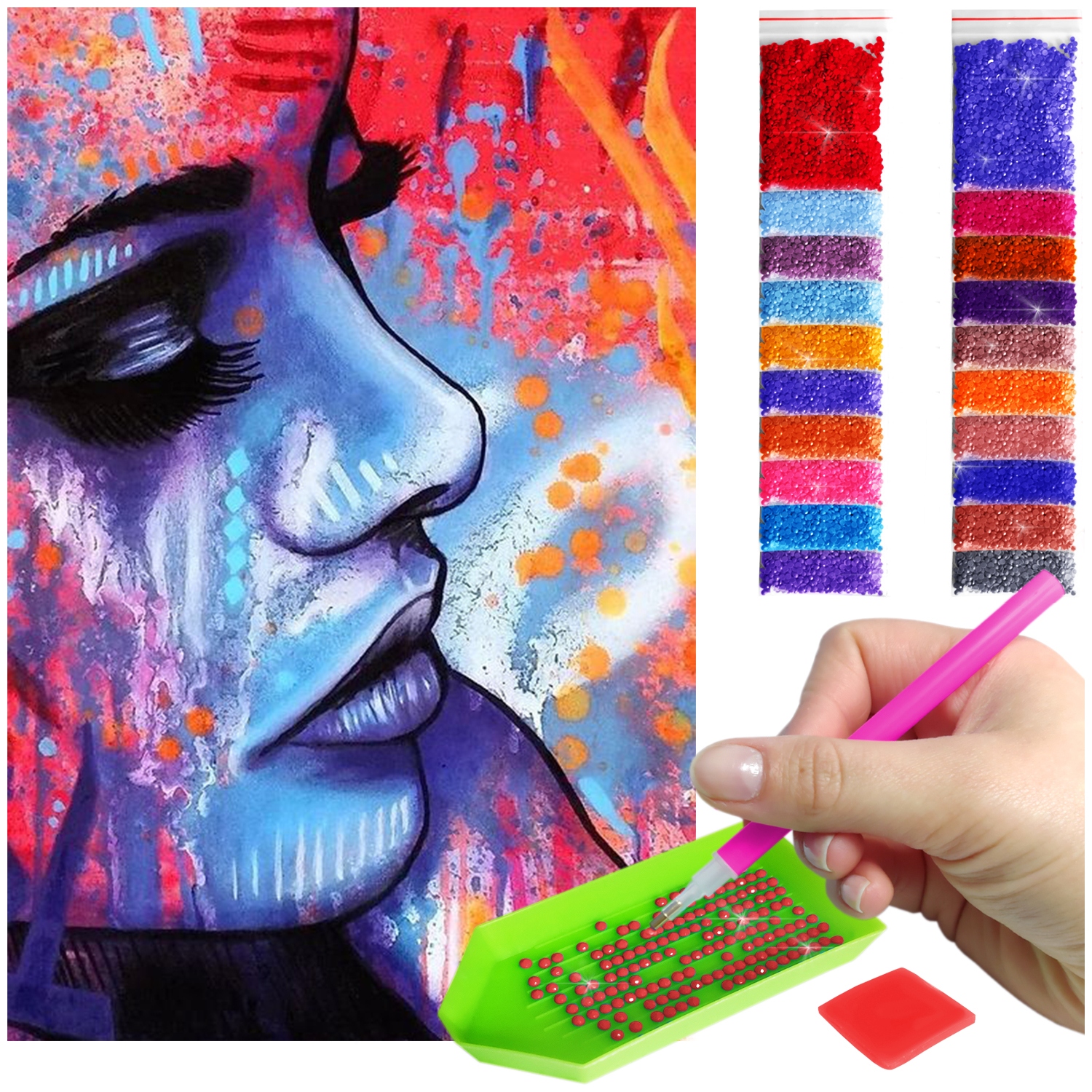 Barevná výšivka Diamond diamond painting mozaika tvář ženy 60x40cm