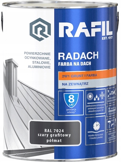 RAFIL RADACH FARBA NA DACH SZARY GRAFITOWY RAL7024 PÓŁMAT 5L