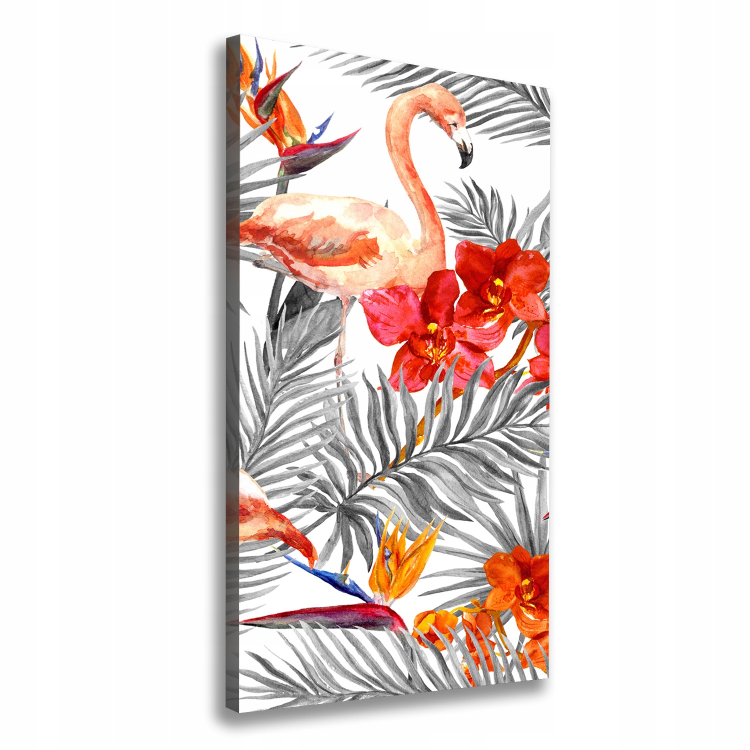 

Foto obraz na płótnie Flamingi i kwiaty 50x100 cm