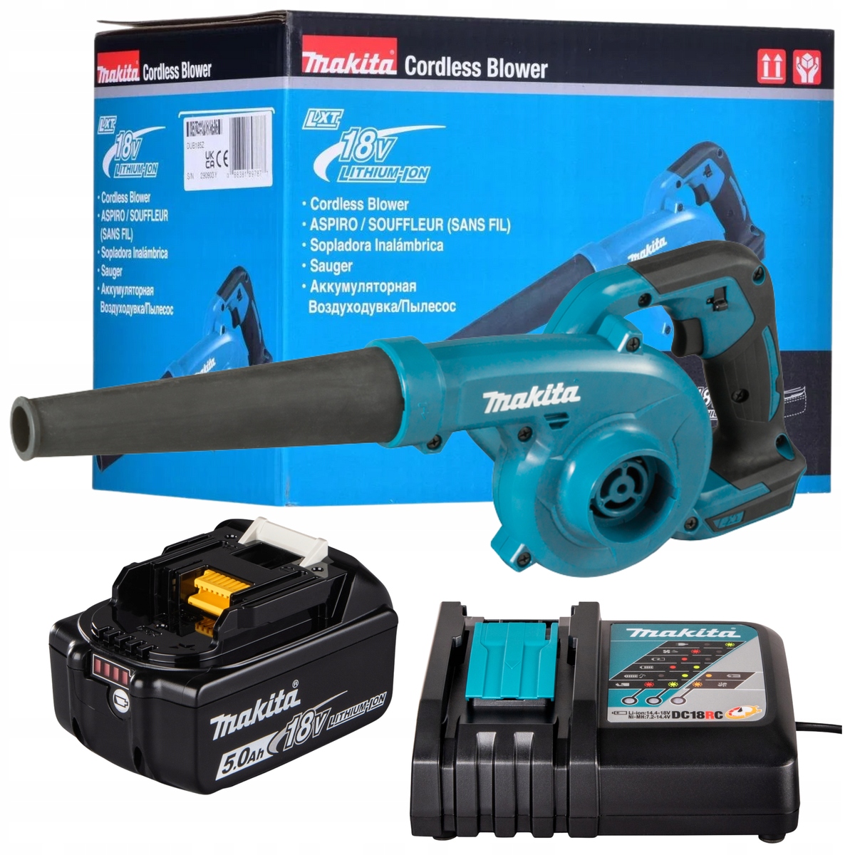 Zestaw Dmuchawa Akumulatorowa 3 Biegi 5,0AH Oraz Ładowarka DUB185Z Makita
