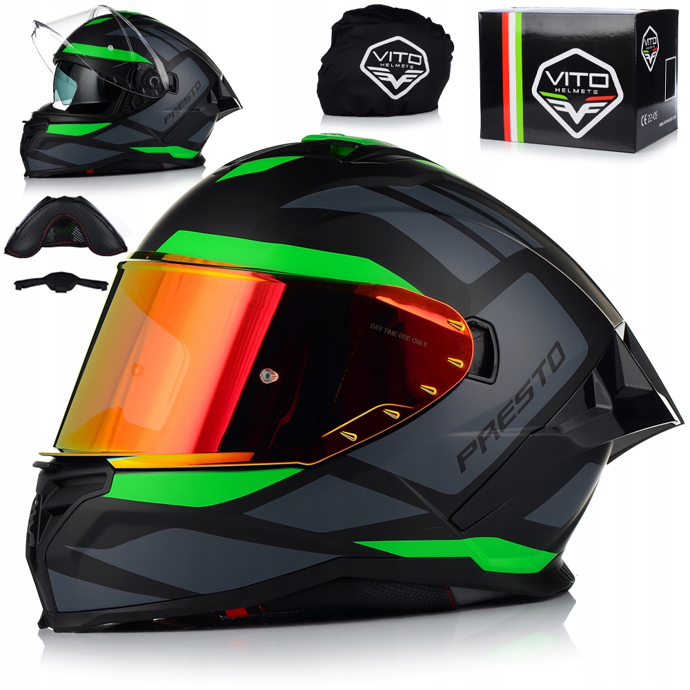 Motocyklová Prilba Vito Presto Aero Zelený Mat Systém Pinlock Clona