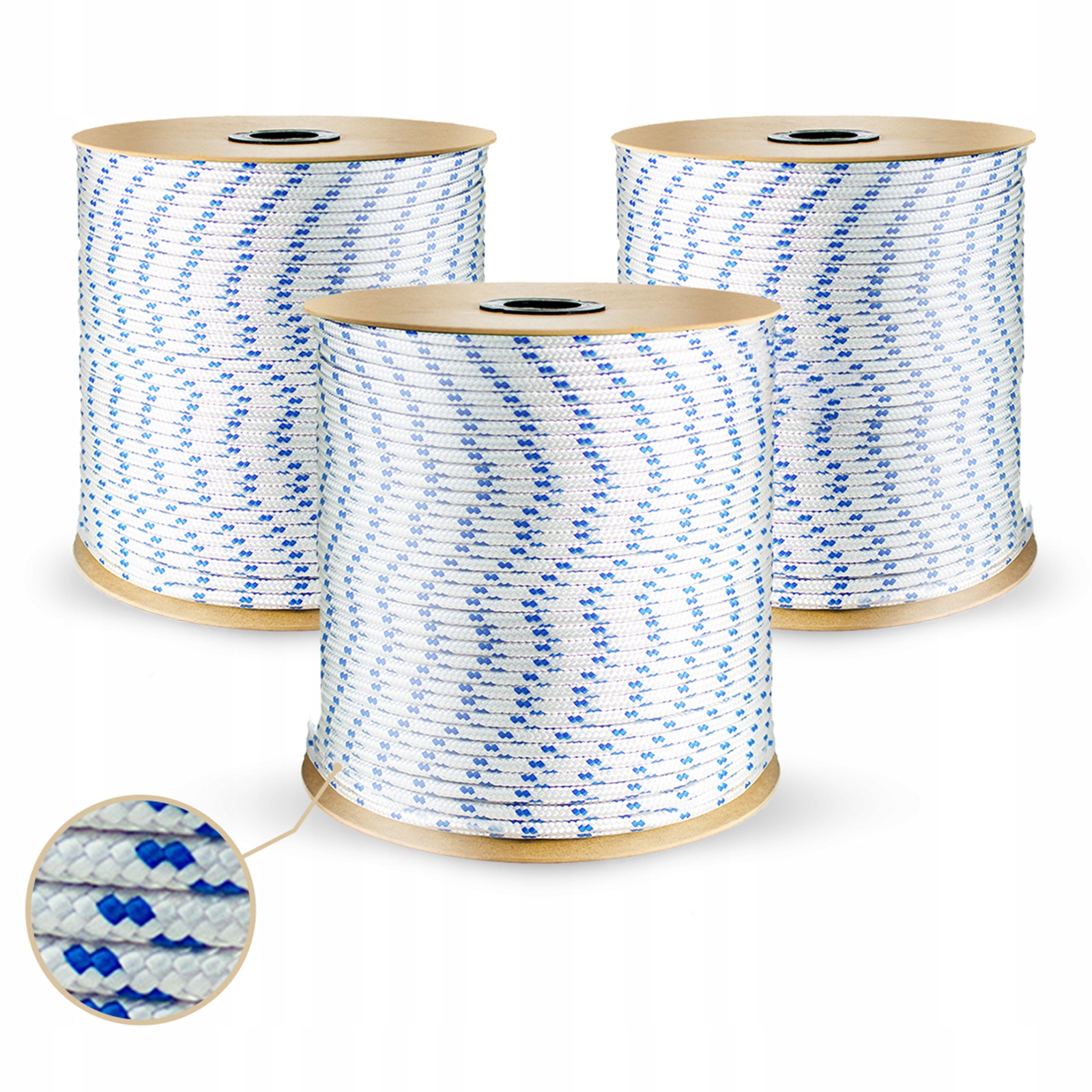 Polypropylenové lano pletené, odolné vůči plachtění, bílé, 16 mm, 50 m