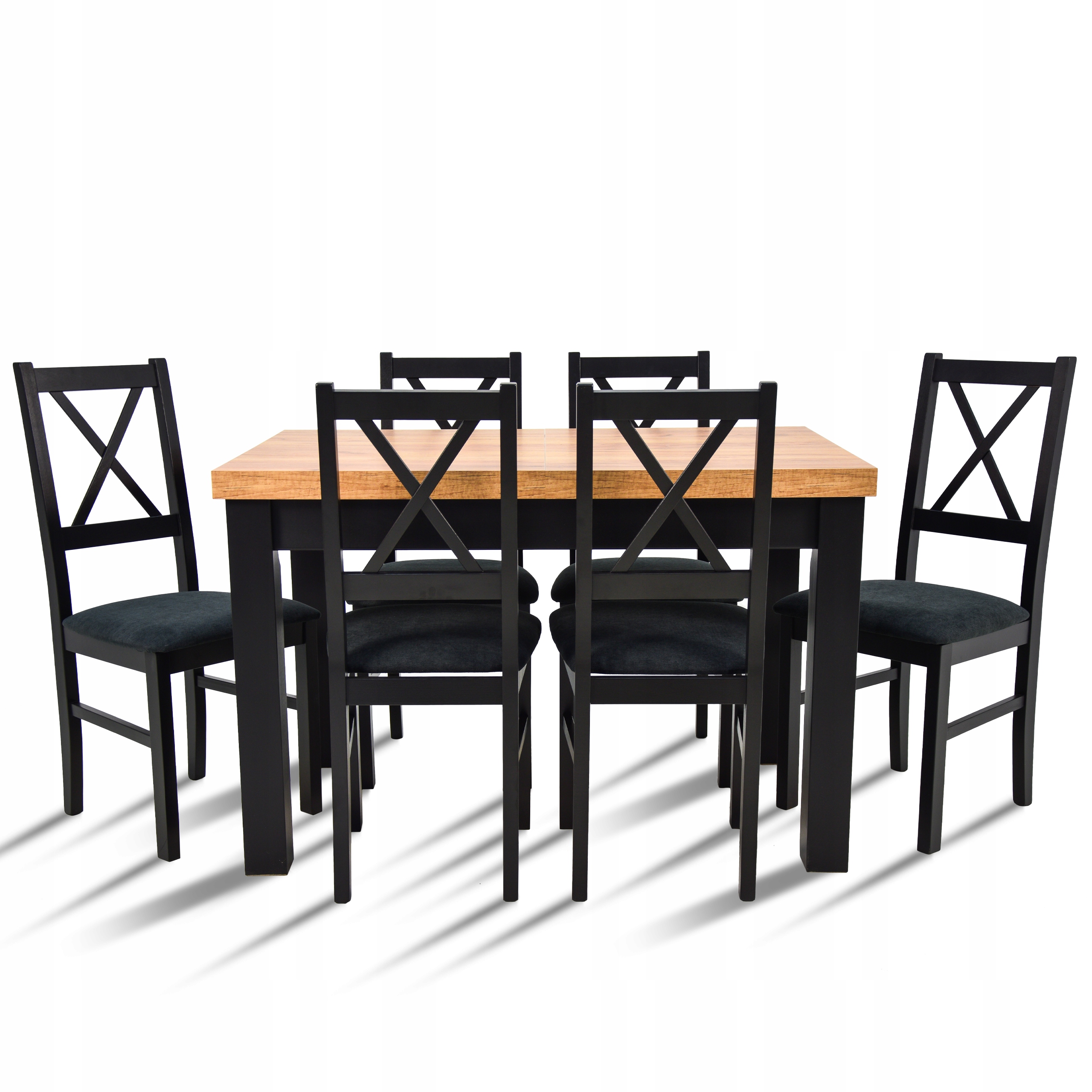 Stół rozkładany 80x140/180 dąb craft 6 krzeseł drewniane krzyżak