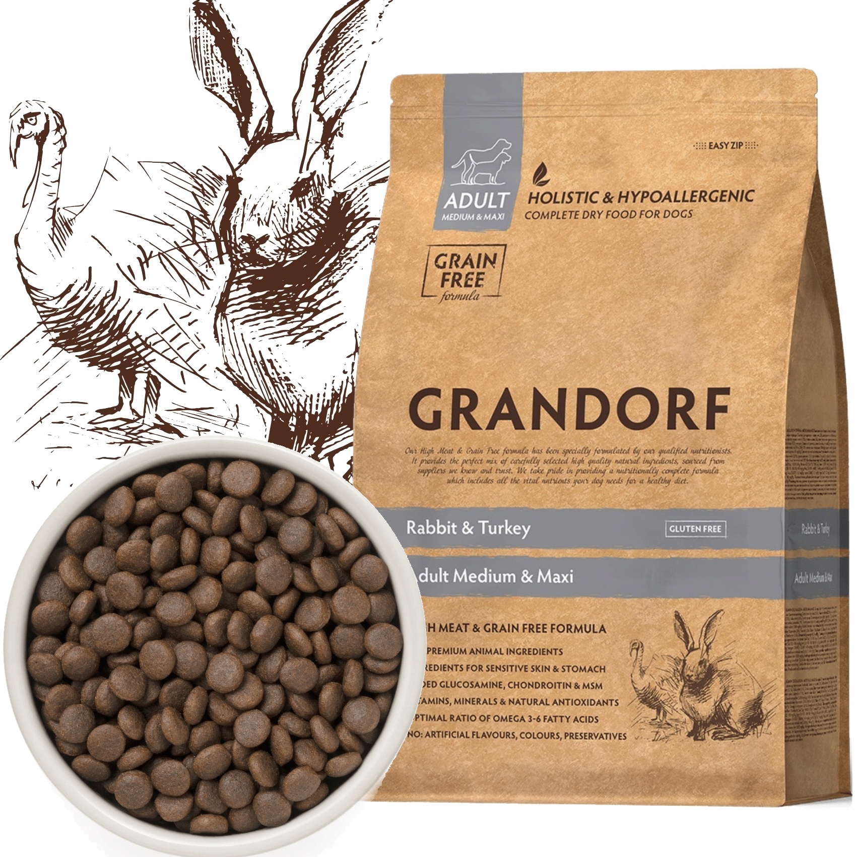 Grandorf Rabbit Turkey Medium Maxi Adult Królik Indyk Karma Dla Psa 3kg
