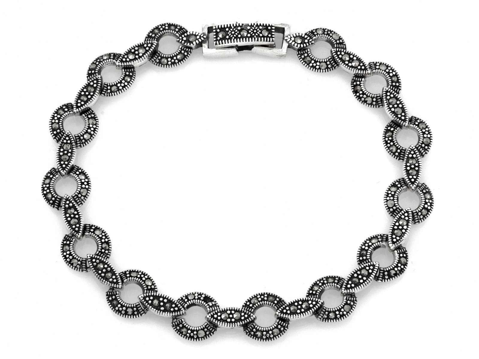 Stříbrný náramek pro ženu 925 Elementová s markýzami, oxidovaný, r21