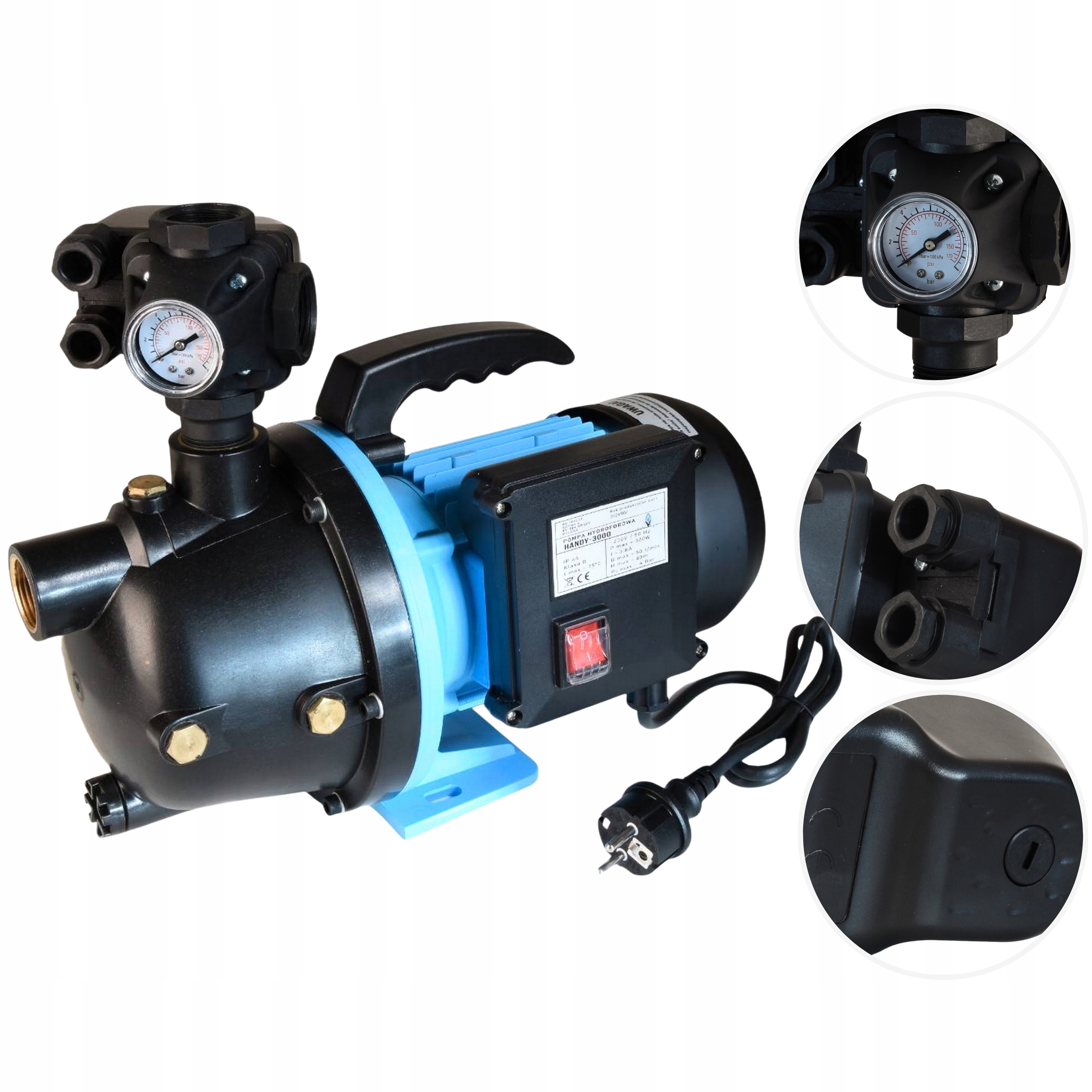 Přenosná Výkonná Zahradní Pumpa 550W 50L/MIN Na Zavlažování S Příslušenstvím 3V1