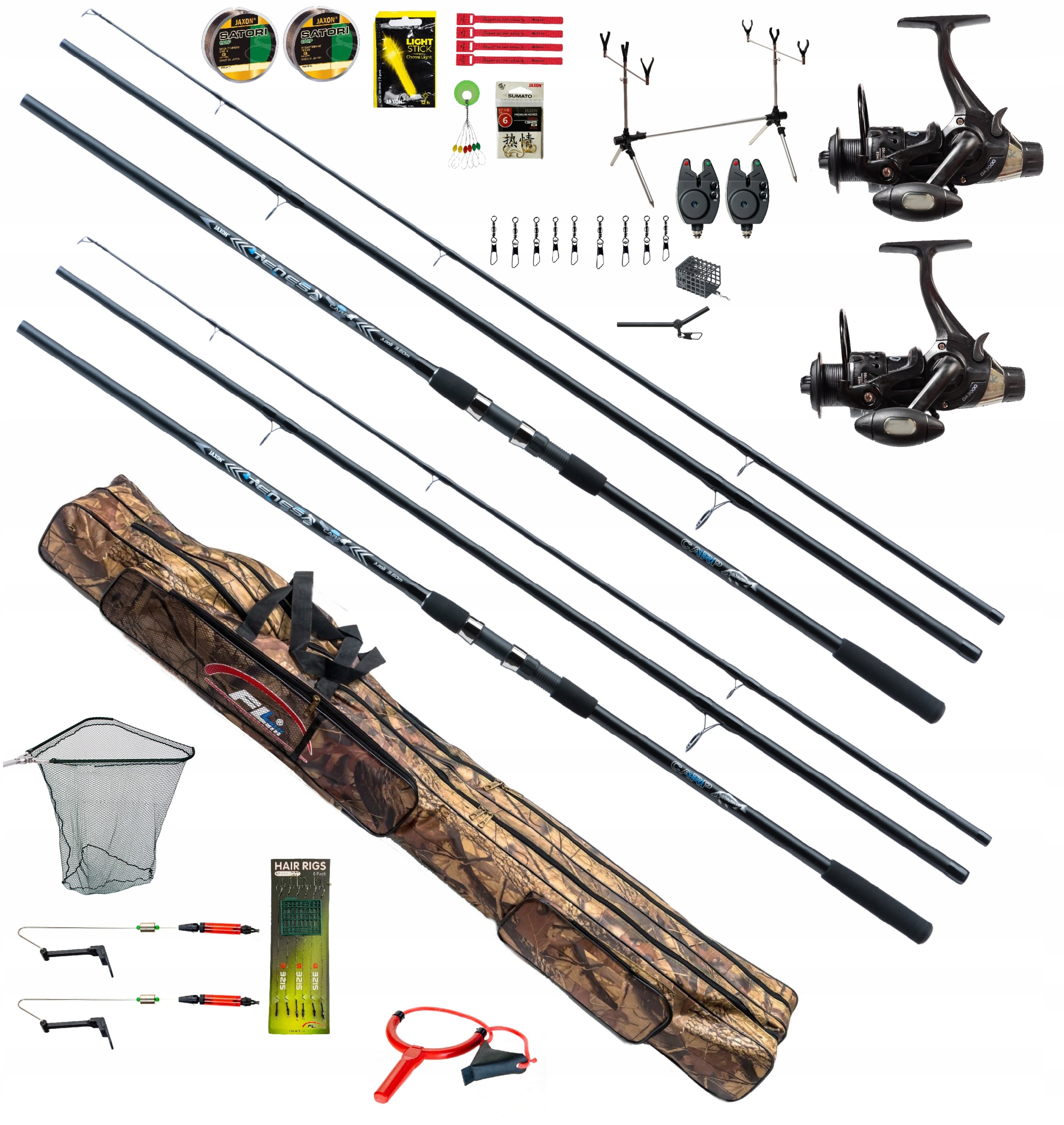 bogaty Zestaw wędkarski Karpiowy Jaxon 2x wędka 2x kołowrotek Akcesoria