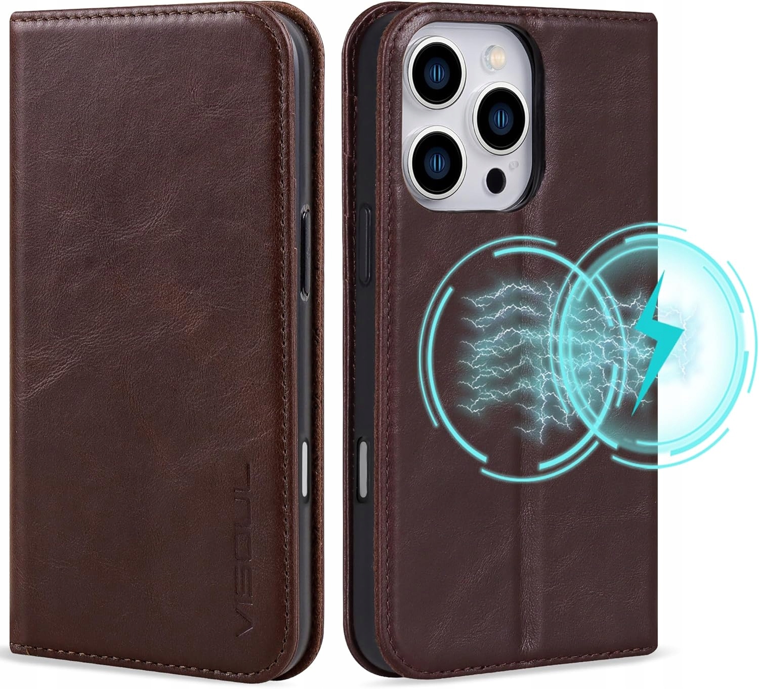 Visoul Etui Case z Klapką Portfel z Prawdziwej Skóry do iPhone 16 Pro Max