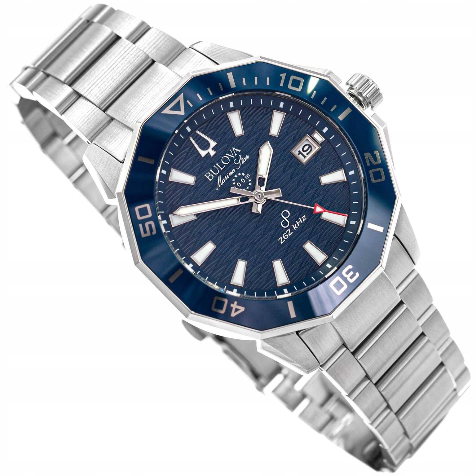 Męski Zegarek Bulova 96B433 Marine Star Srebrny Na Bransolecie Datownik