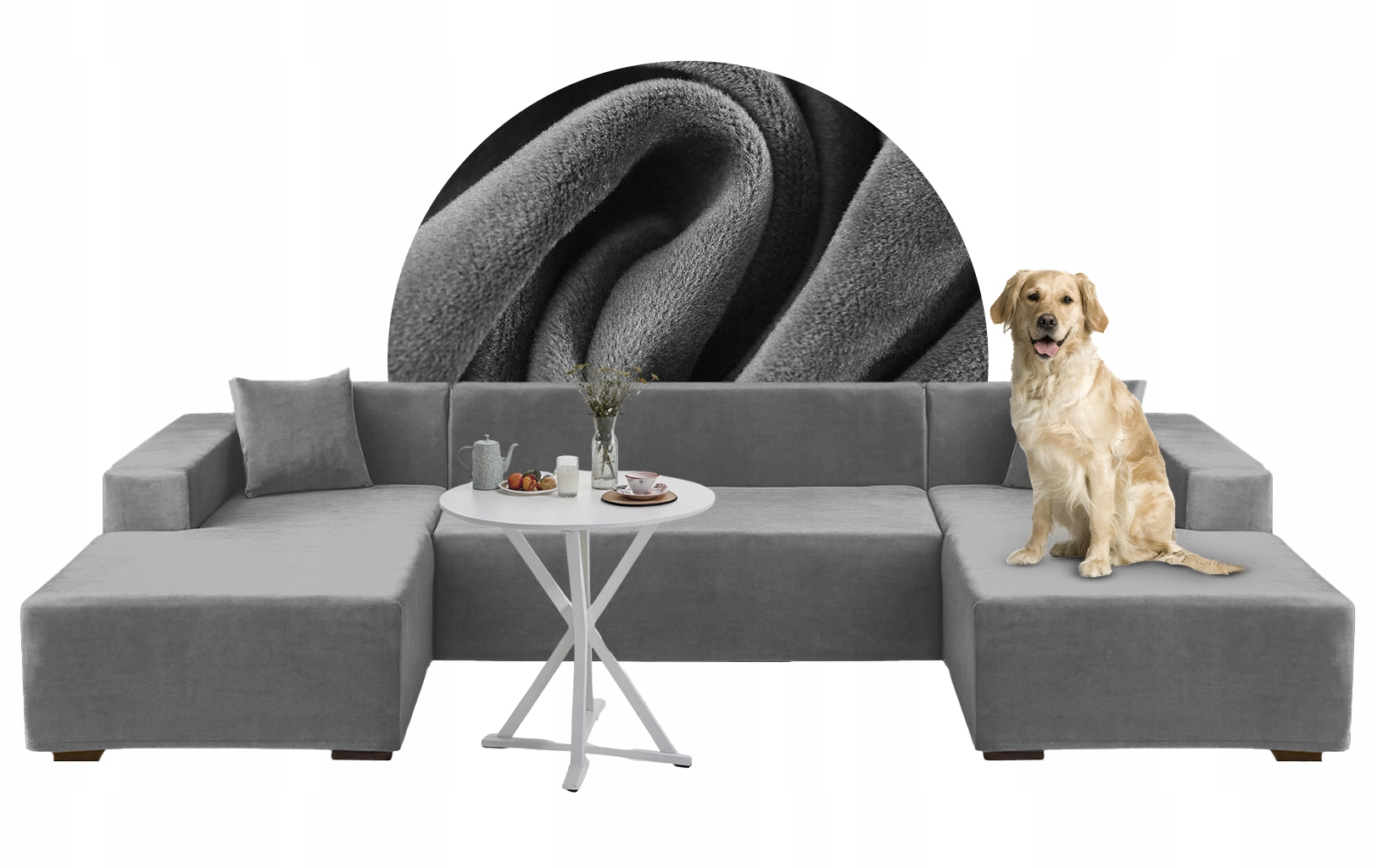 Sada poťahov na rohovú sedačku v tvare U 2+3+4 miestna. Tmavosivý Velúr