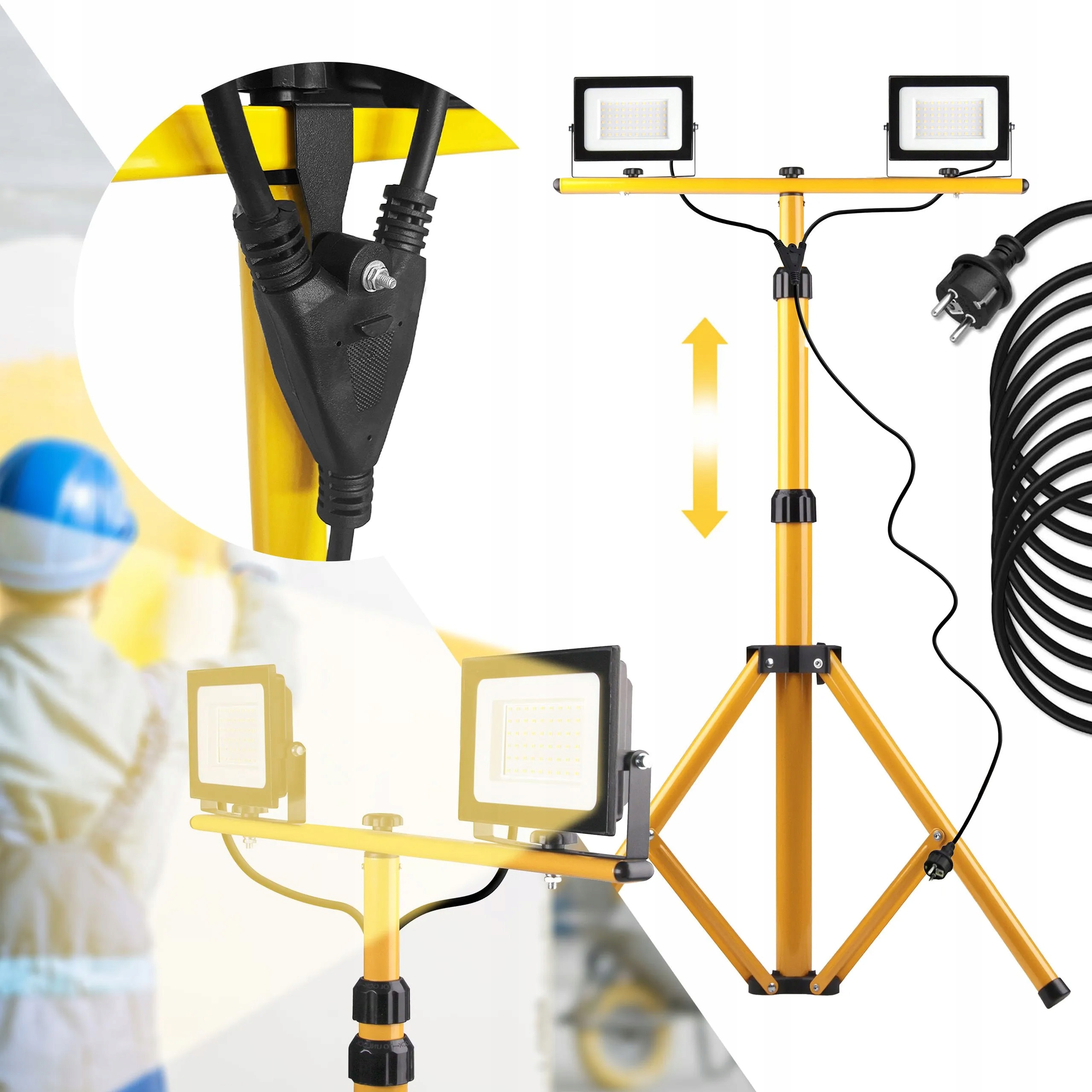 Halogenová Led Stavební Lampa Na Stativu Dvojitý Osvětlovač 2x20W