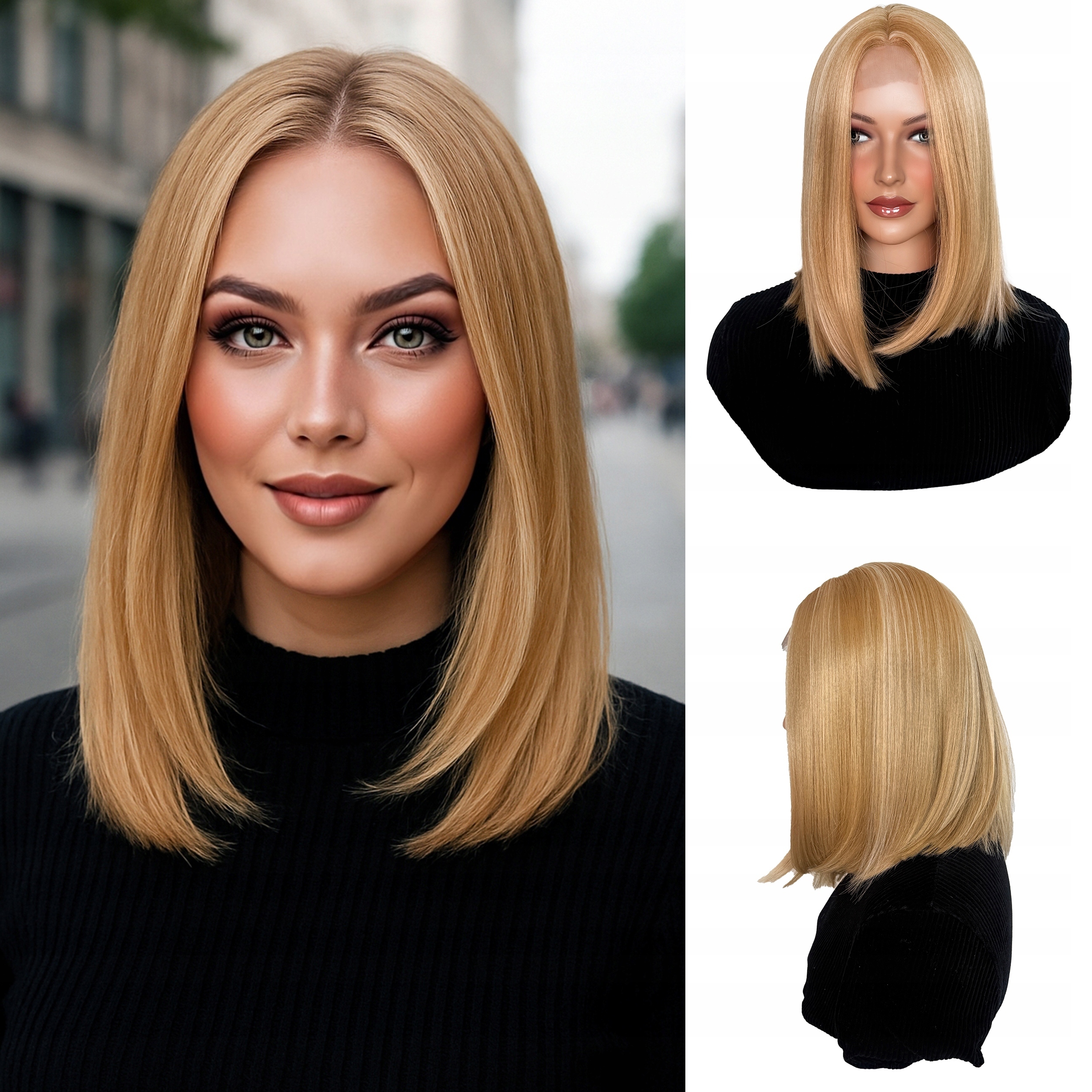 Peruka Syntetyczna Włosy Sztuczne Bob Blond Krótka Fryzura 35cm