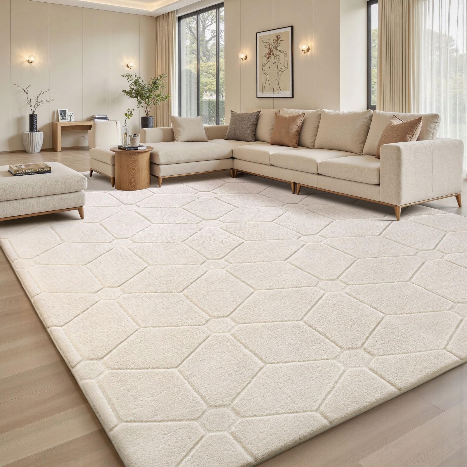 Moderní nadýchaný plyšový hebký žakárový koberec do obývacího pokoje loft 200x300