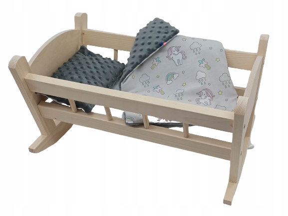 KOŁYSKA DREWNIANA DLA LALKI LALEK DUŻA POŚCIEL