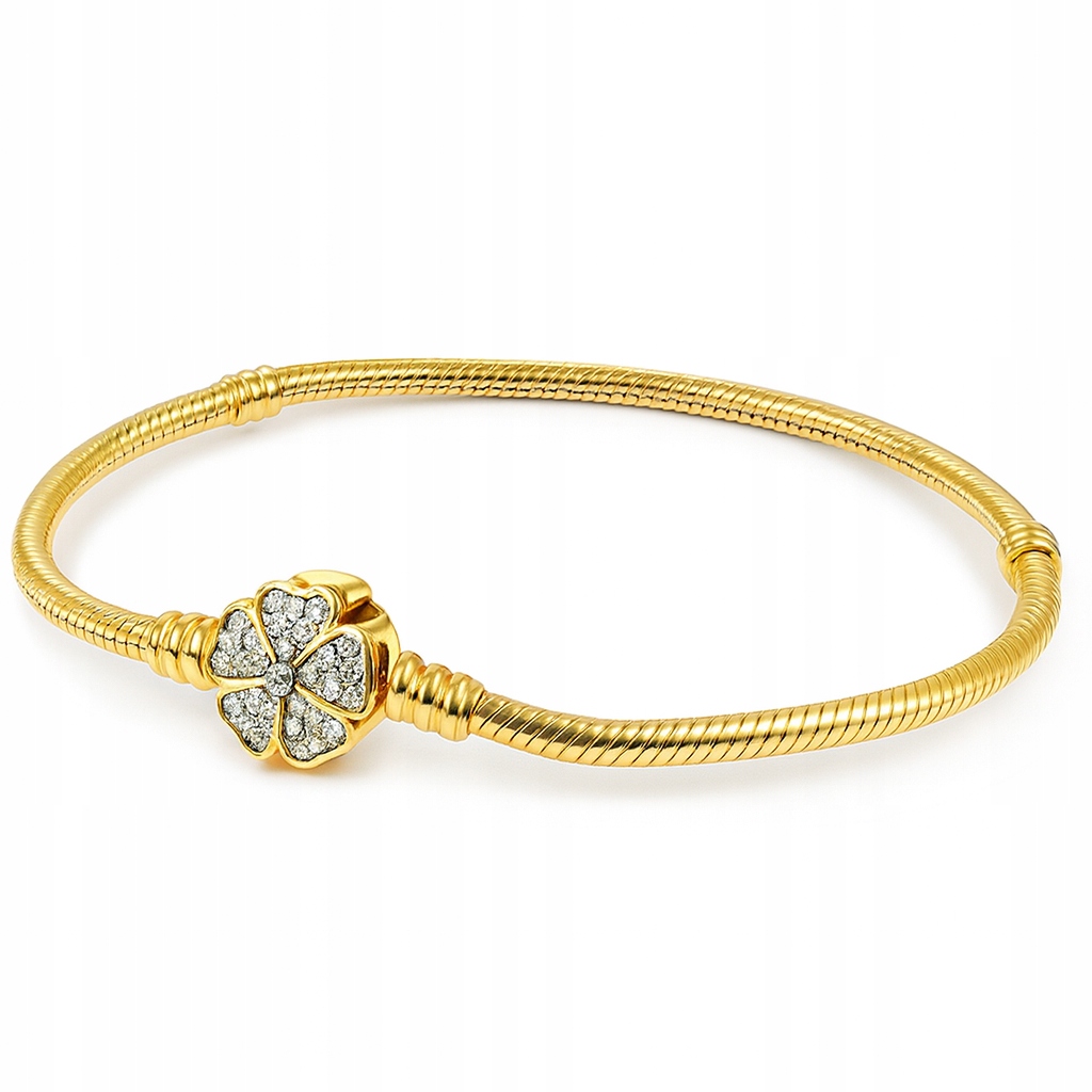 Zlatý modulární náramek Květ s zirkony Dámský Charms 17 cm Stříbro 925