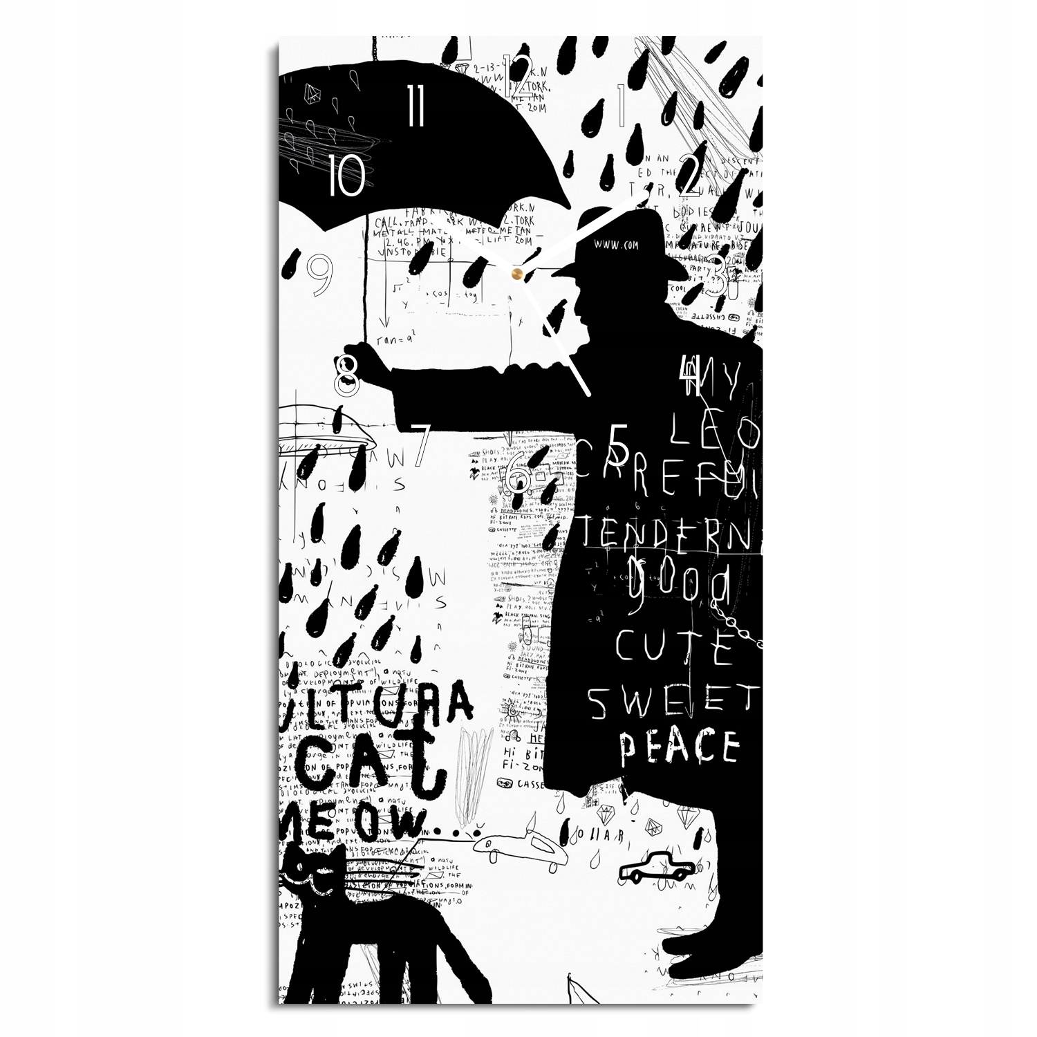 hodiny s grafikou Kočka grafika déšť 30x60 tichý