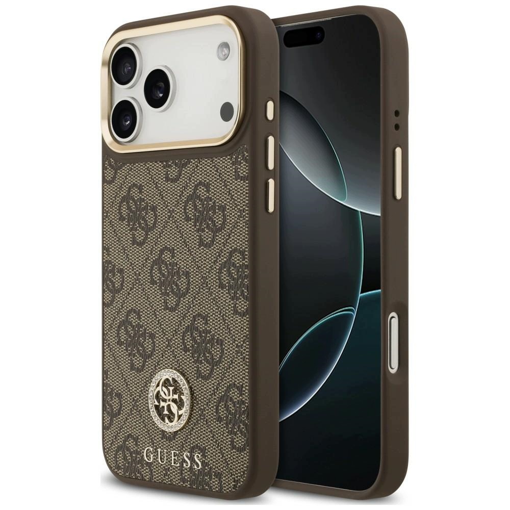 Pouzdro Guess 4G Strass Logo MagSafe pro iPhone 18 Pro Max 17 Pro Max, hnědé
