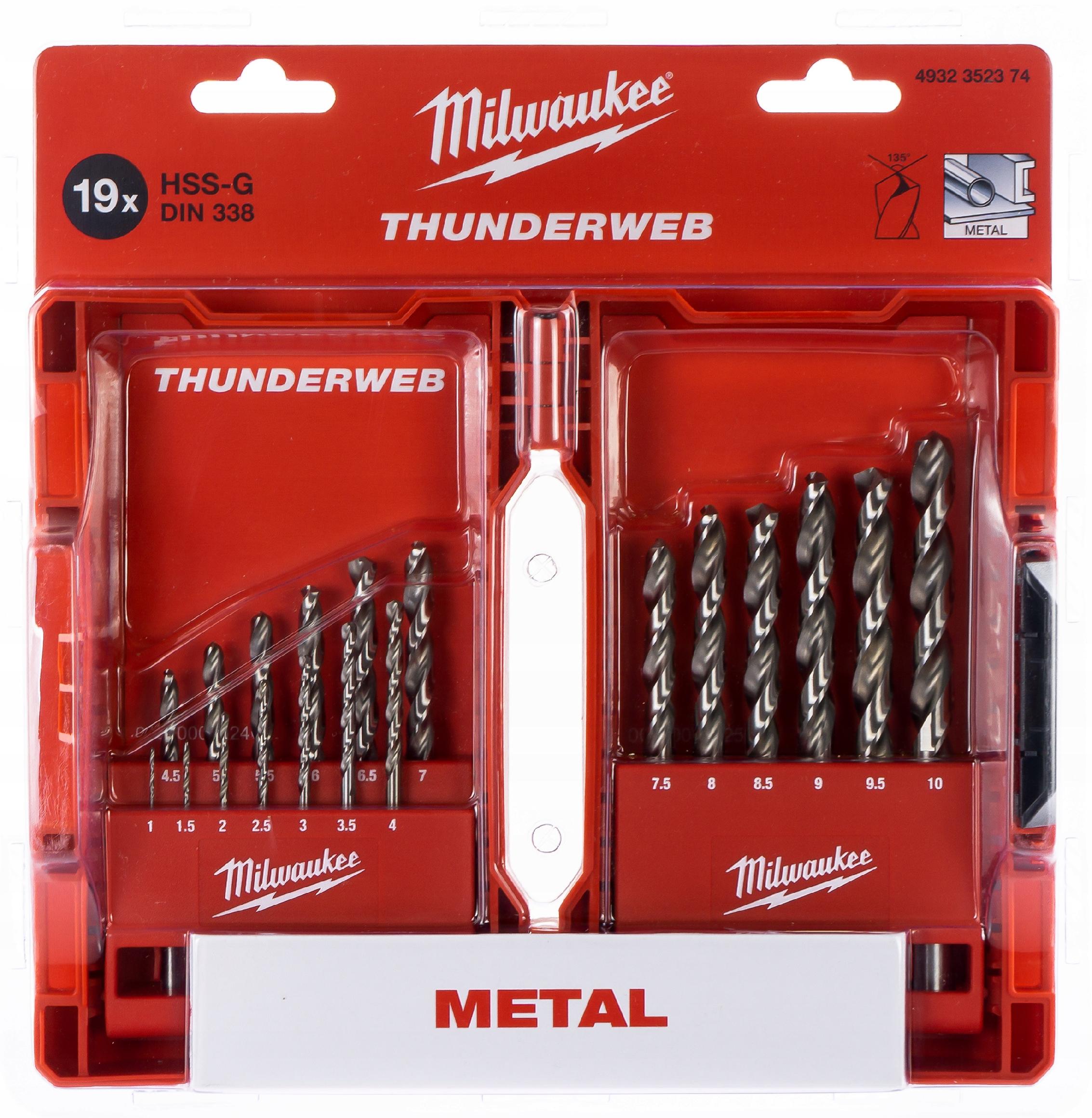 Sada vrtáků do kovu Milwaukee 1-10 mm 19 dílů Hss-g Thunderweb