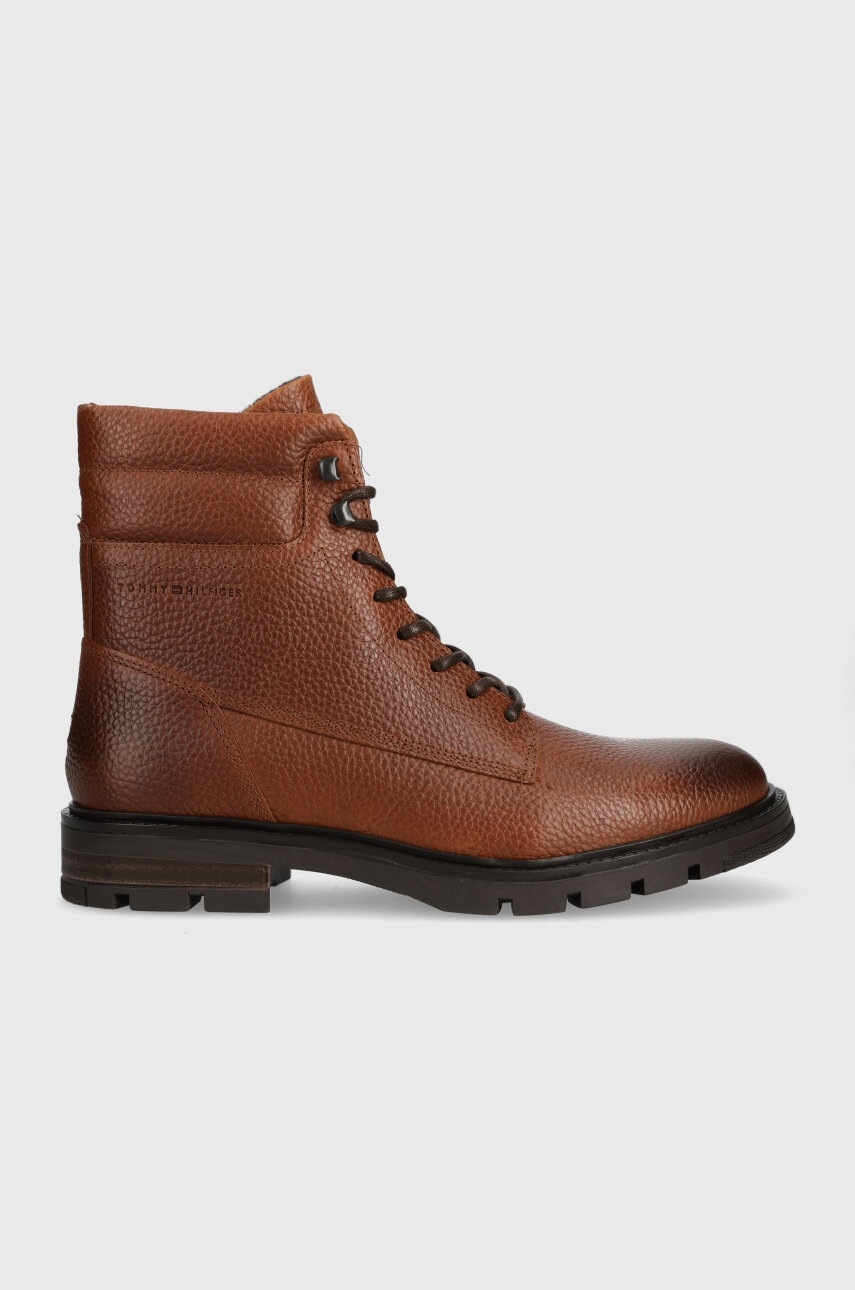 Pánská kožená obuv holínky zateplené Tommy Hilfiger Warm Padded hnědé 45