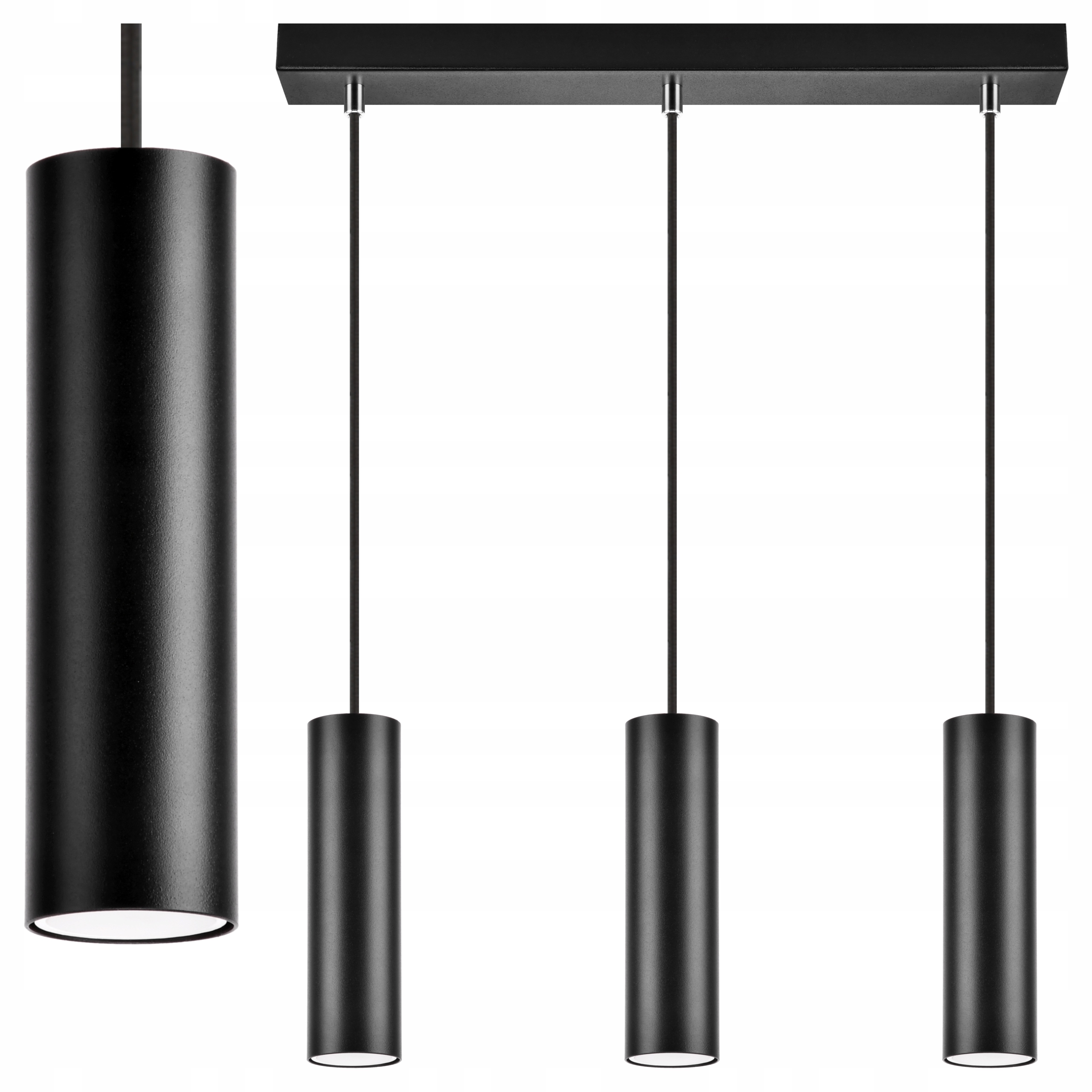 Lampa Sufitowa Wisząca Tuba Metalowy Żyrandol Nad Stół Oprawa 3xGU10 Roller