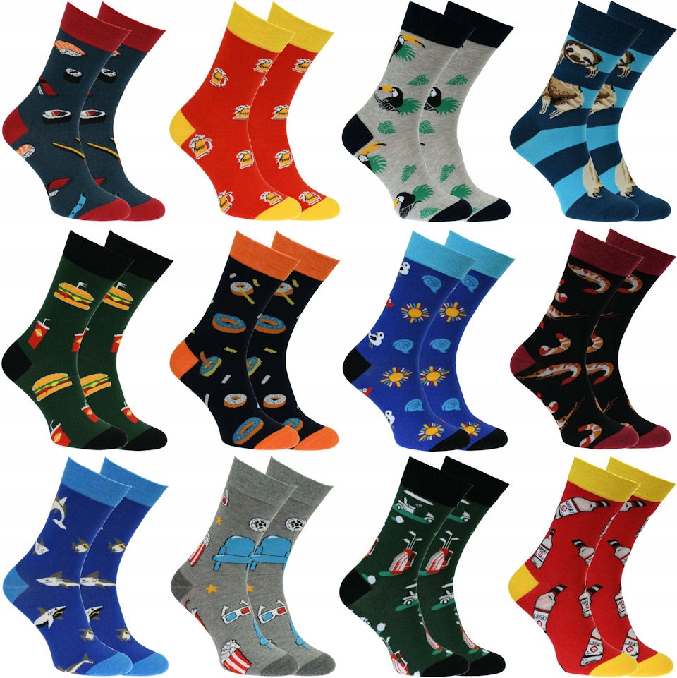 

12 Par Skarpety Męskie Kolorowe Długie