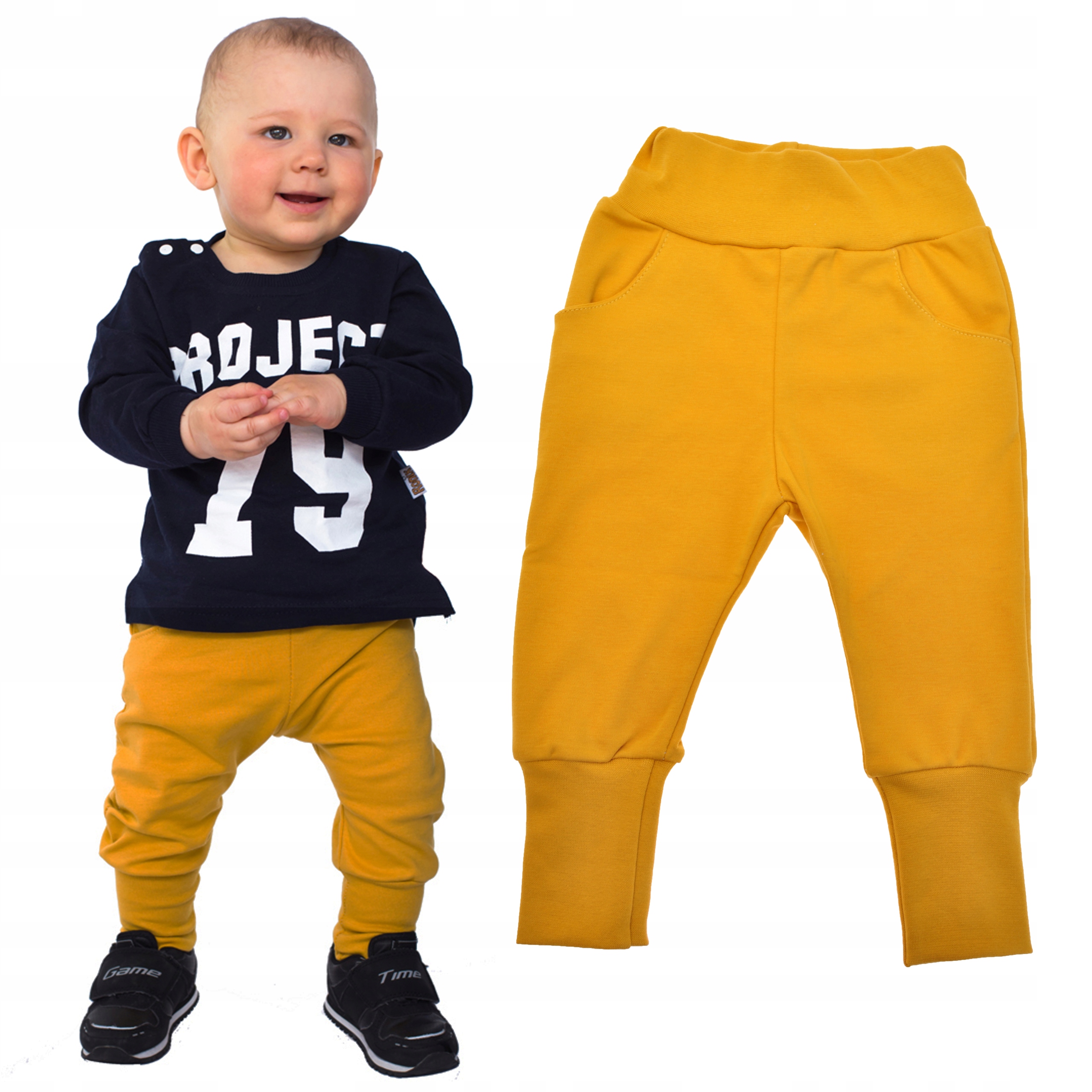 

Musztardowe spodnie chłopięce wiosna jesień r.116