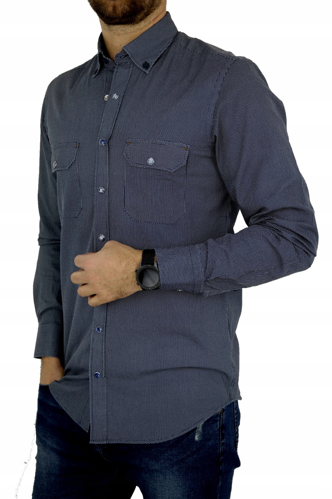 DANIEL BESSI Koszula męska fb617 granat M 39/40 Rozmiar M