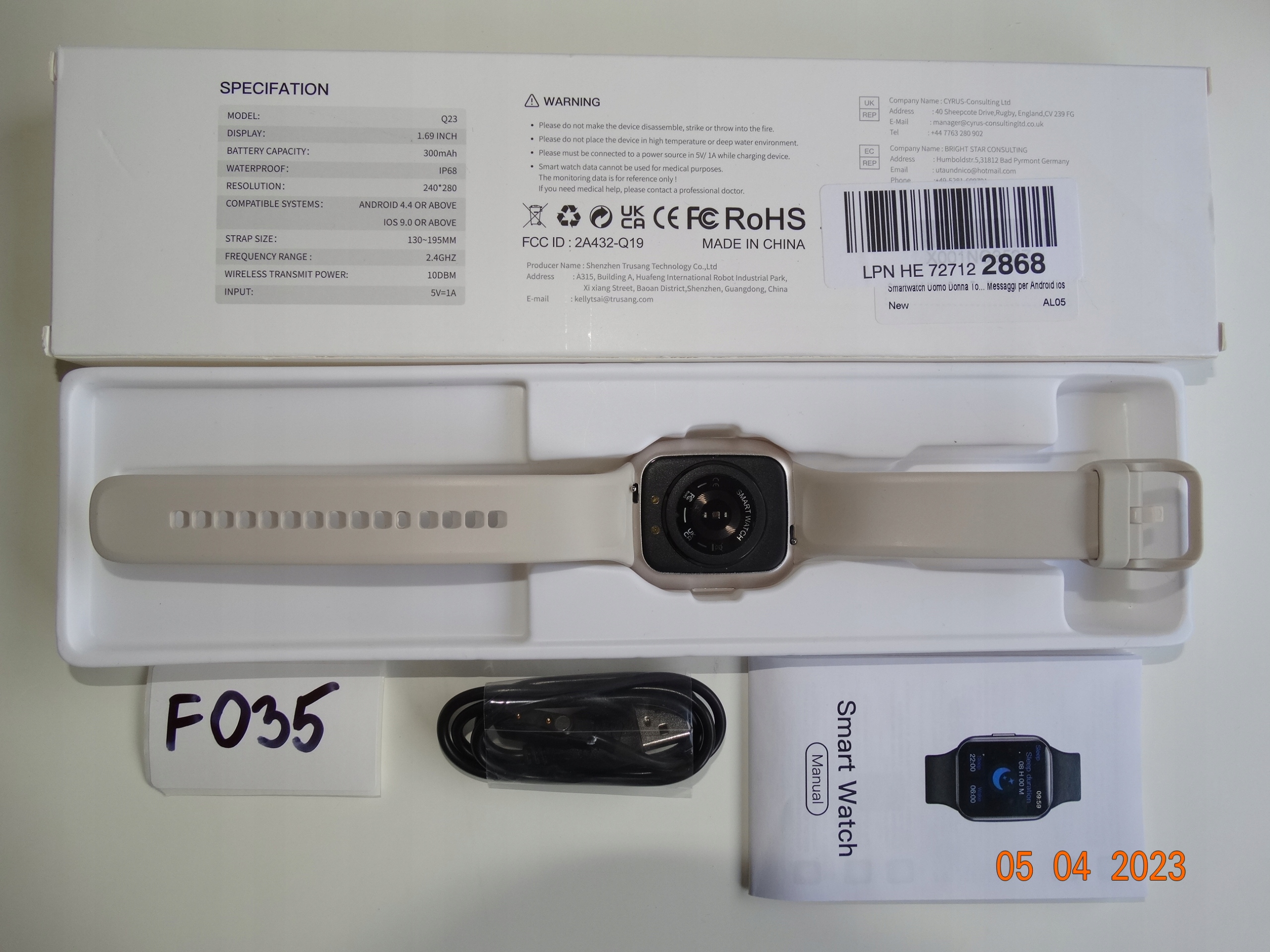 Smart Watch Q23 1.69 Inch IP67 Waterproof Mechanizm inny