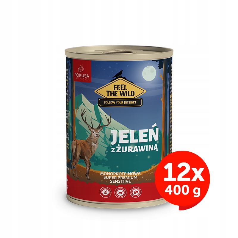 Krmivo mokré pro psy jelen s brusinkami Pokusa Feel The Wild 12x400 g