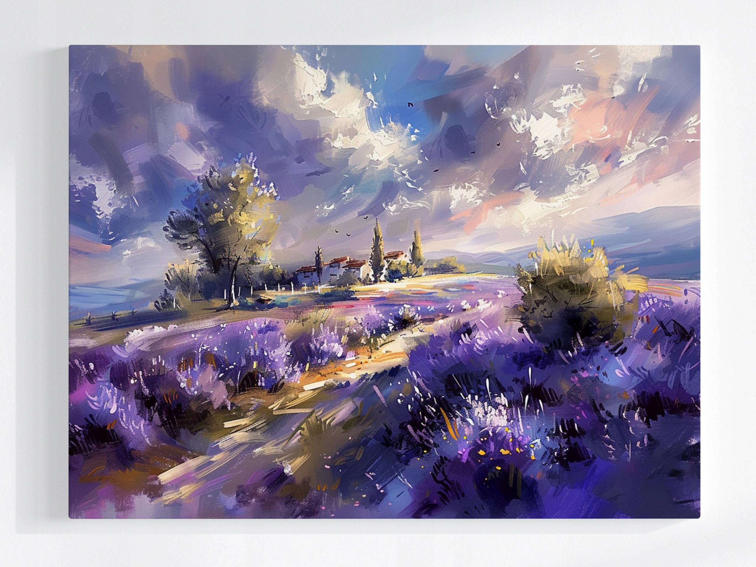 Obraz Na Plátně Canvas Krajina Městečko Pole Levandule 100x75