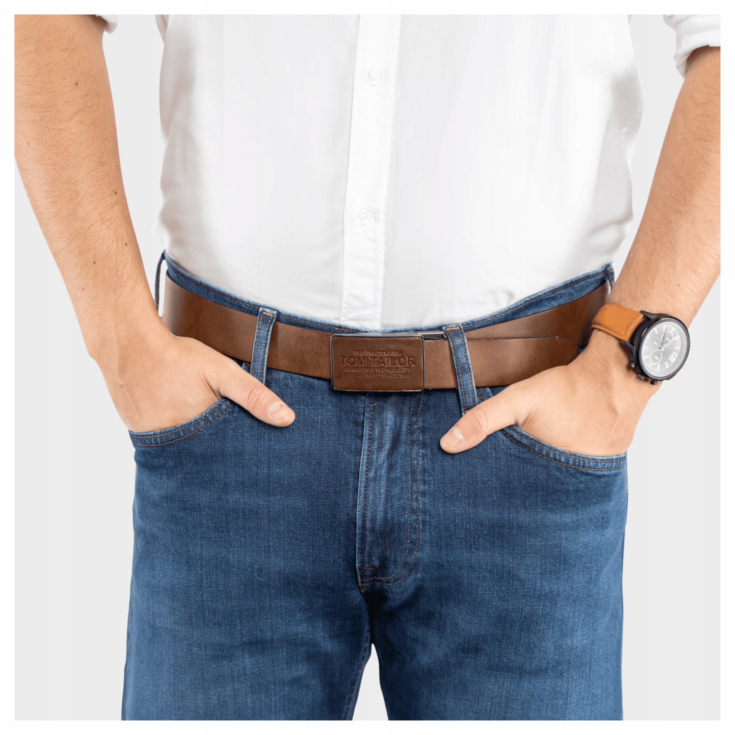 Pásek Pánský Tom Tailor Kožený Hnědý Klasický Elegantní V Pásu 105 CM