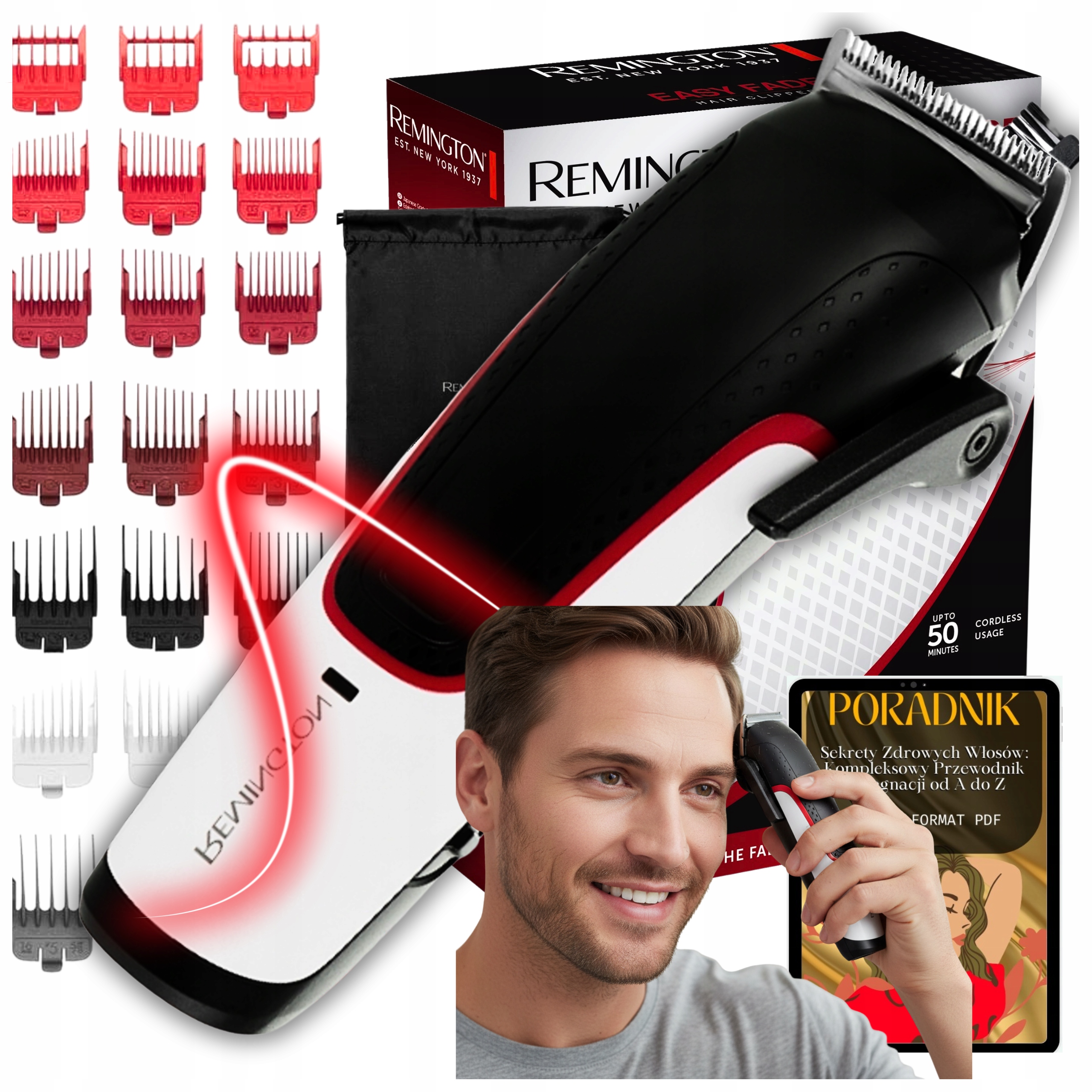 Maszynka Do Włosów Remington Strzyżarka Golarka Męska Do Zarostu 19 Nasadek