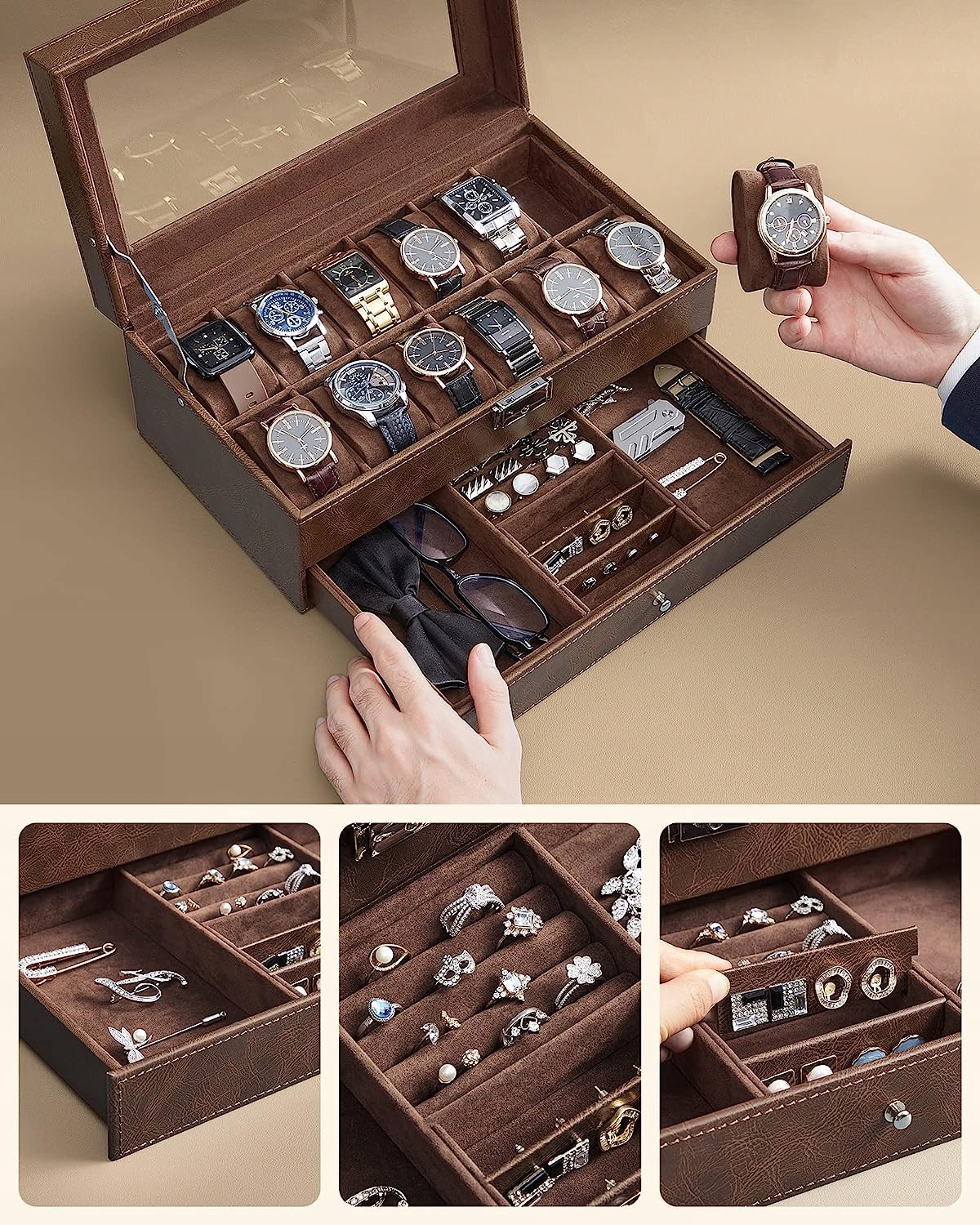 ETUI NA ZEGARKI ORGANIZER SZKATUŁKA SZUFLADA 12szt Model Szkatułka Premium 06