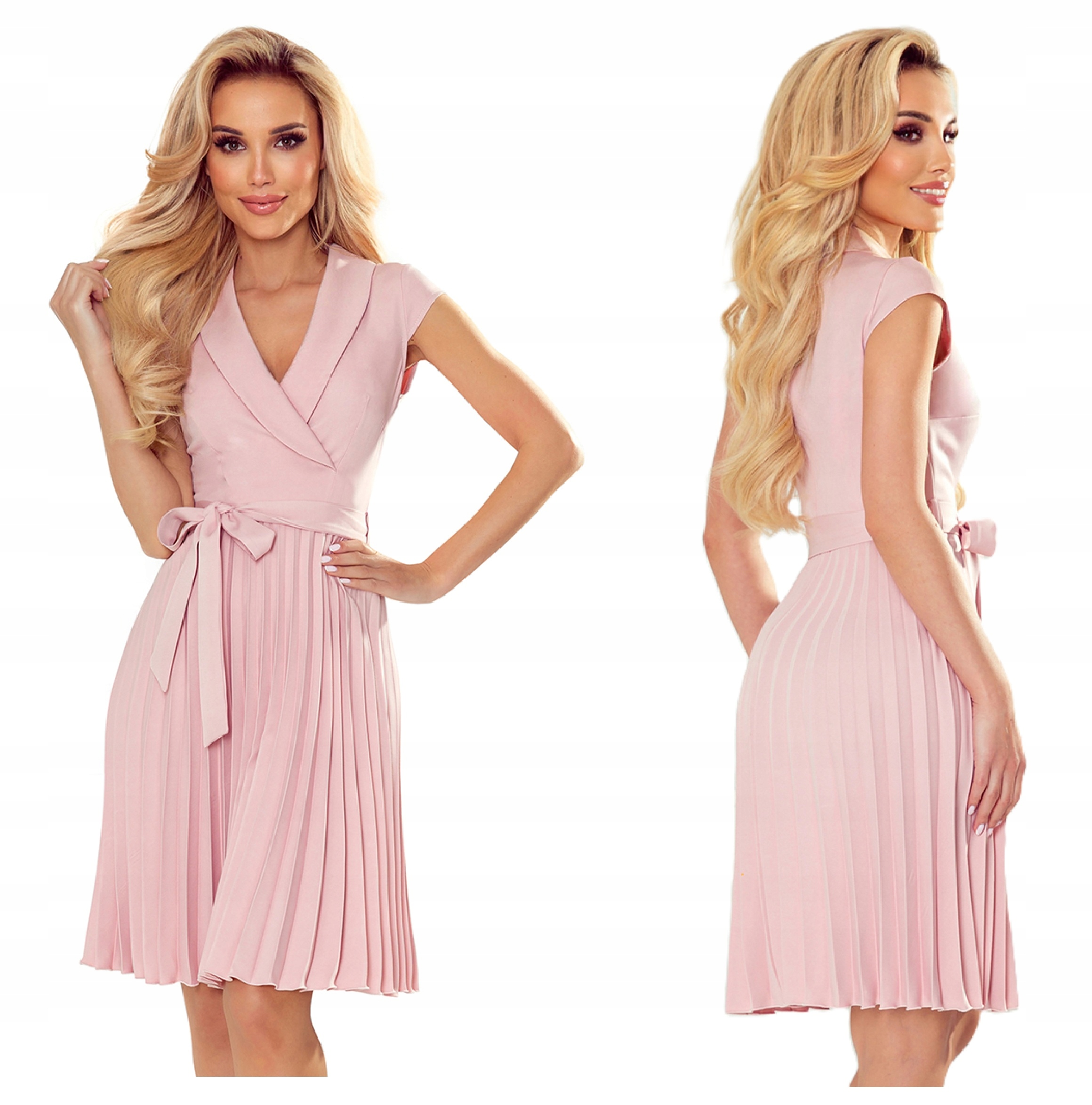 Stylová Plisovaná Šaty S Límečkem A Páskem Wendy Pudrová Růžová XL