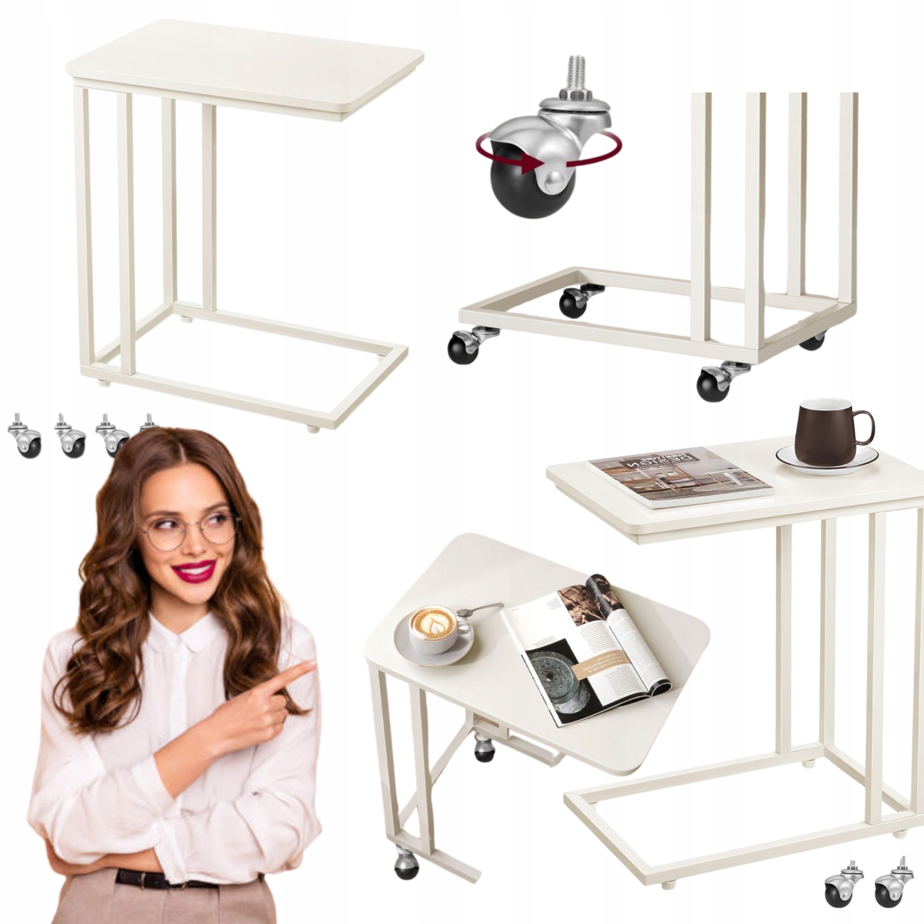 Boční pomocný konferenční stolek Mobilní stolek na kolečkách Lavička do obývacího pokoje