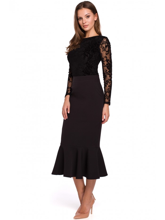 

Eu M K025 Spódnica z falbanką u dołu - czarna Eu M