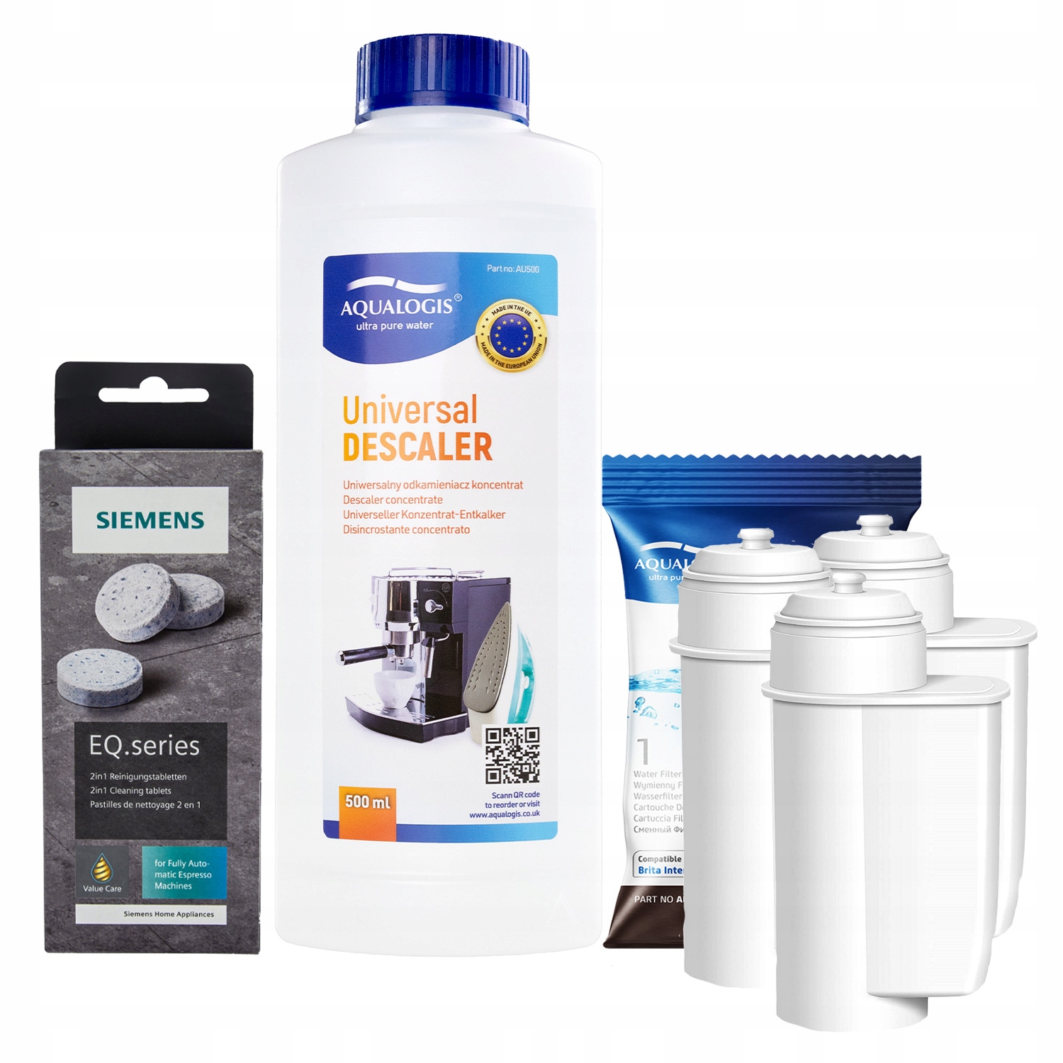 3x Al-Inte filtr pro kávovar Bosch univerzální odvápňovač 0,5 l tablety