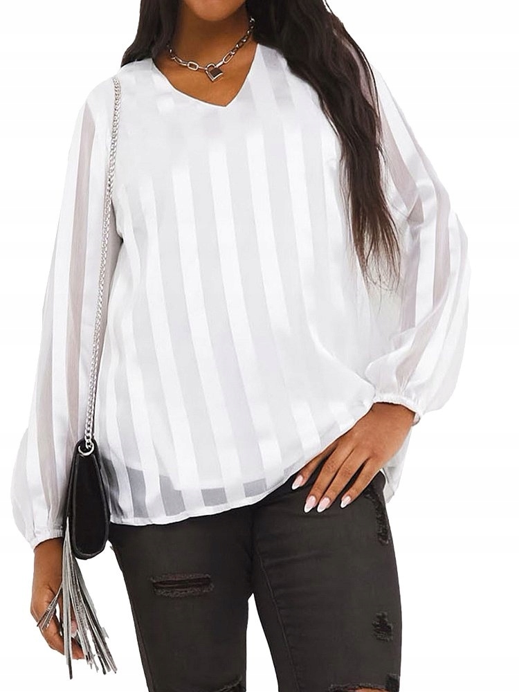 Simplybe Elegantní Bílá Halenka Tunika Pruhy SB13 60
